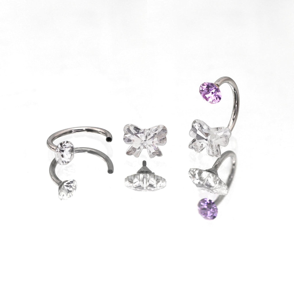 Butterfly CZ Internally Threaded Titanium Horseshoe Ring - Butterfly CZ Internally Threaded Titanium Horseshoe Ring - Purple by CRUXJEWELRY