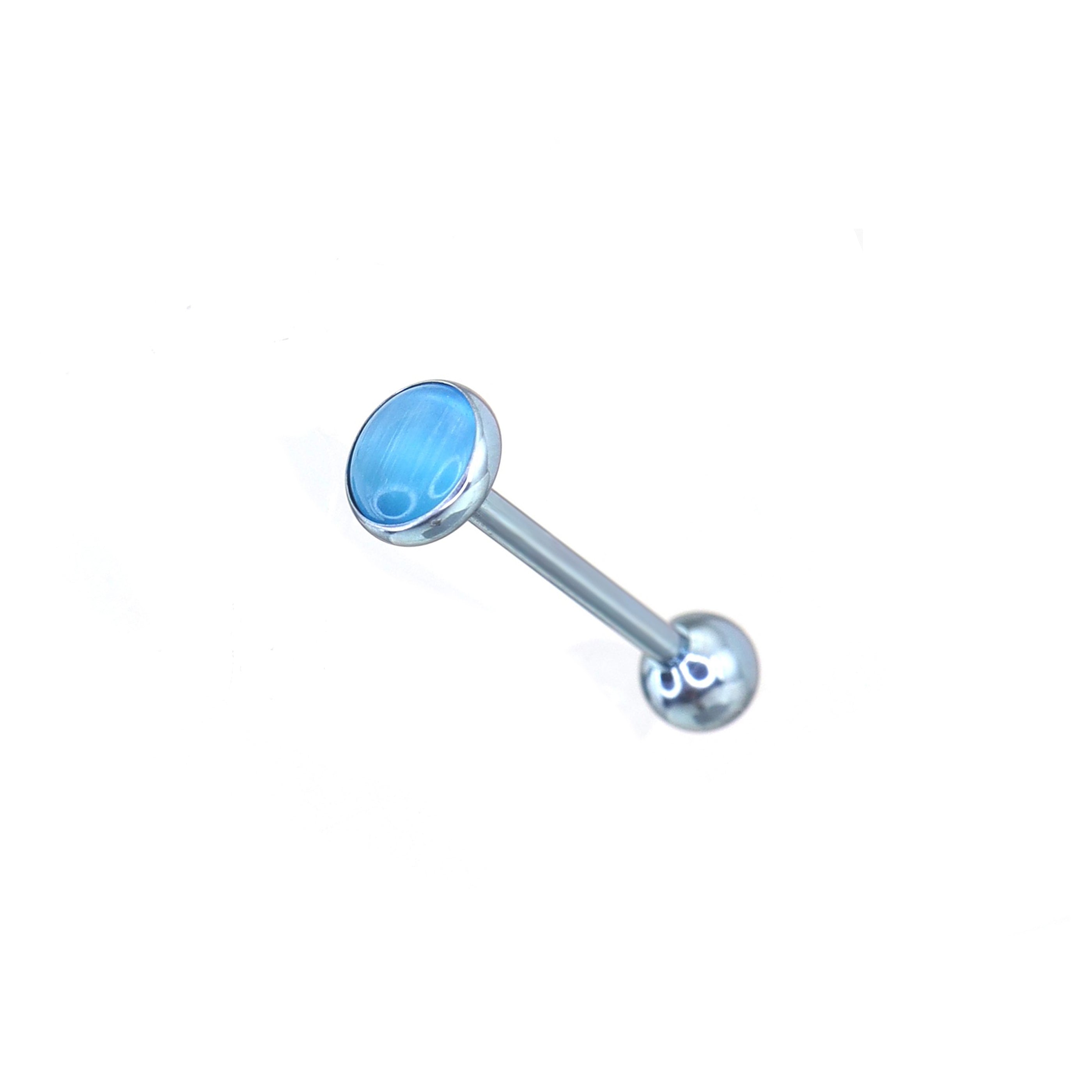 Moonstone Basic Titanium Tongue Stud - Moonstone Basic Titanium Tongue Stud - Sky Blue / 10mm by CRUXJEWELRY