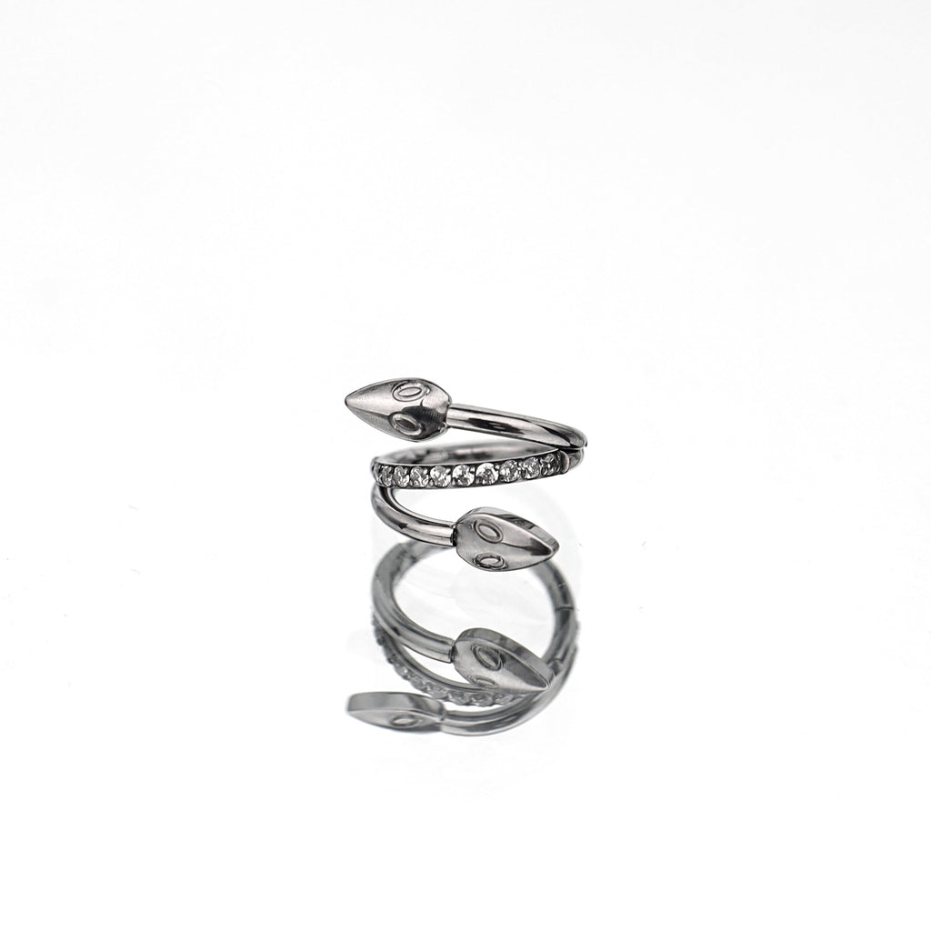 Double Head Snake Titanium Segment Hoop - Double Head Snake Titanium Segment Hoop - silver-1 / 8mm by CRUXJEWELRY