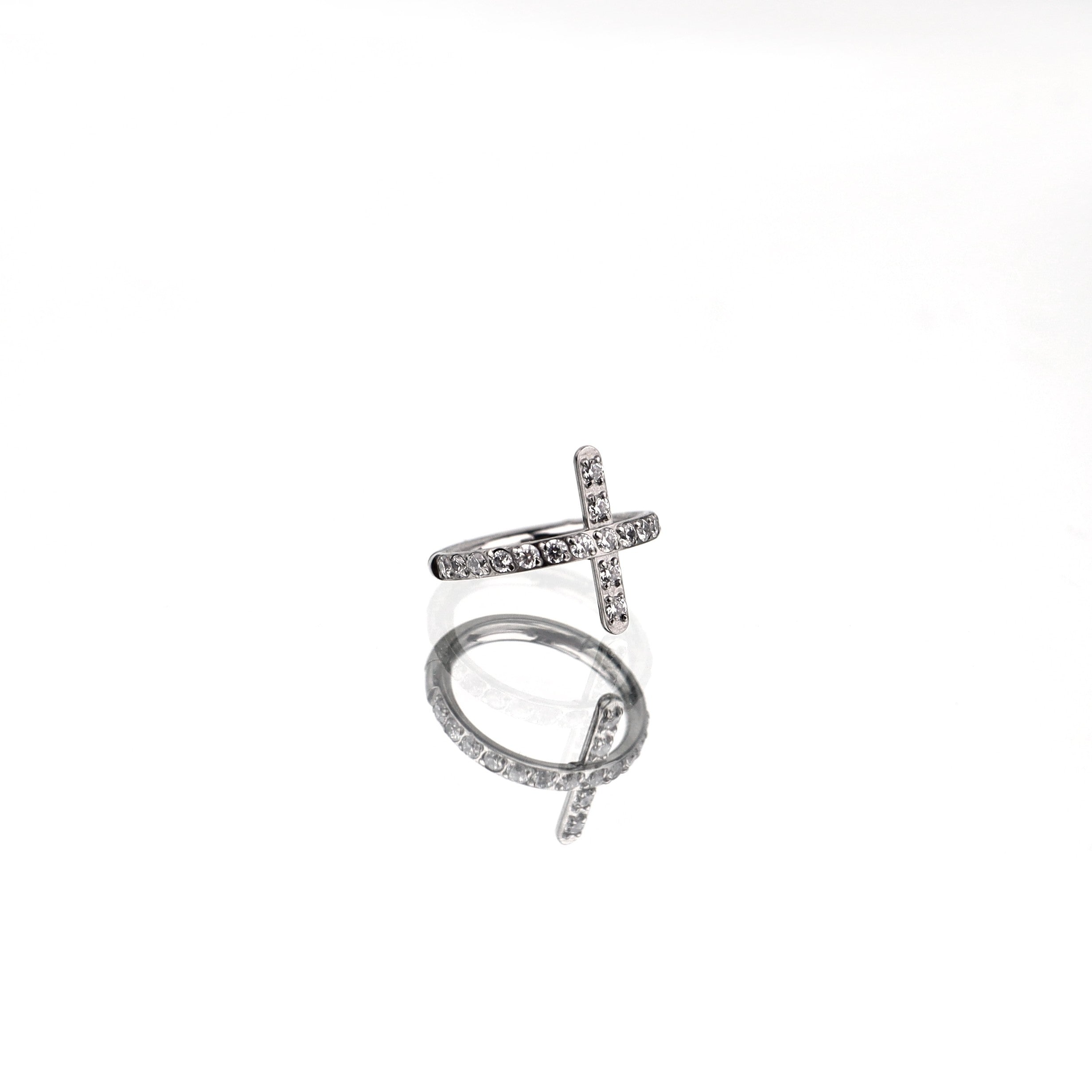 Cross CZ Titanium Clicker Nose Hoop - Cross CZ Titanium Clicker Nose Hoop - Silver / 8mm by CRUXJEWELRY