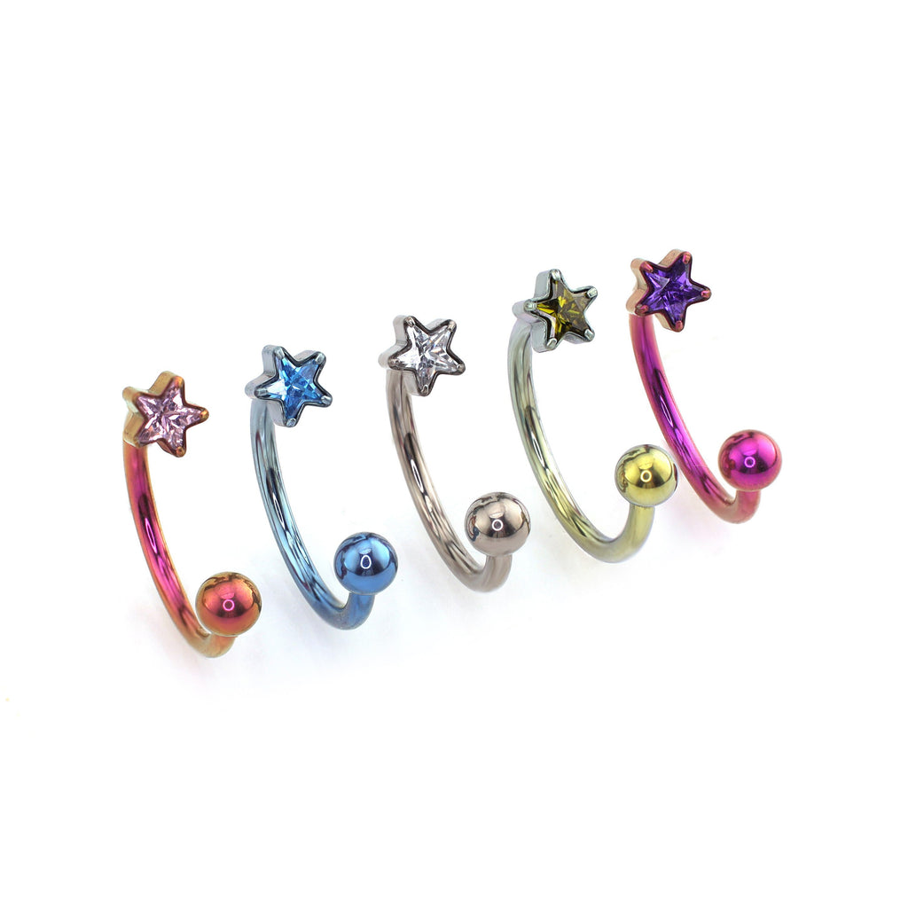 Pentagram CZ Titanium Horseshoe Ring - product overview