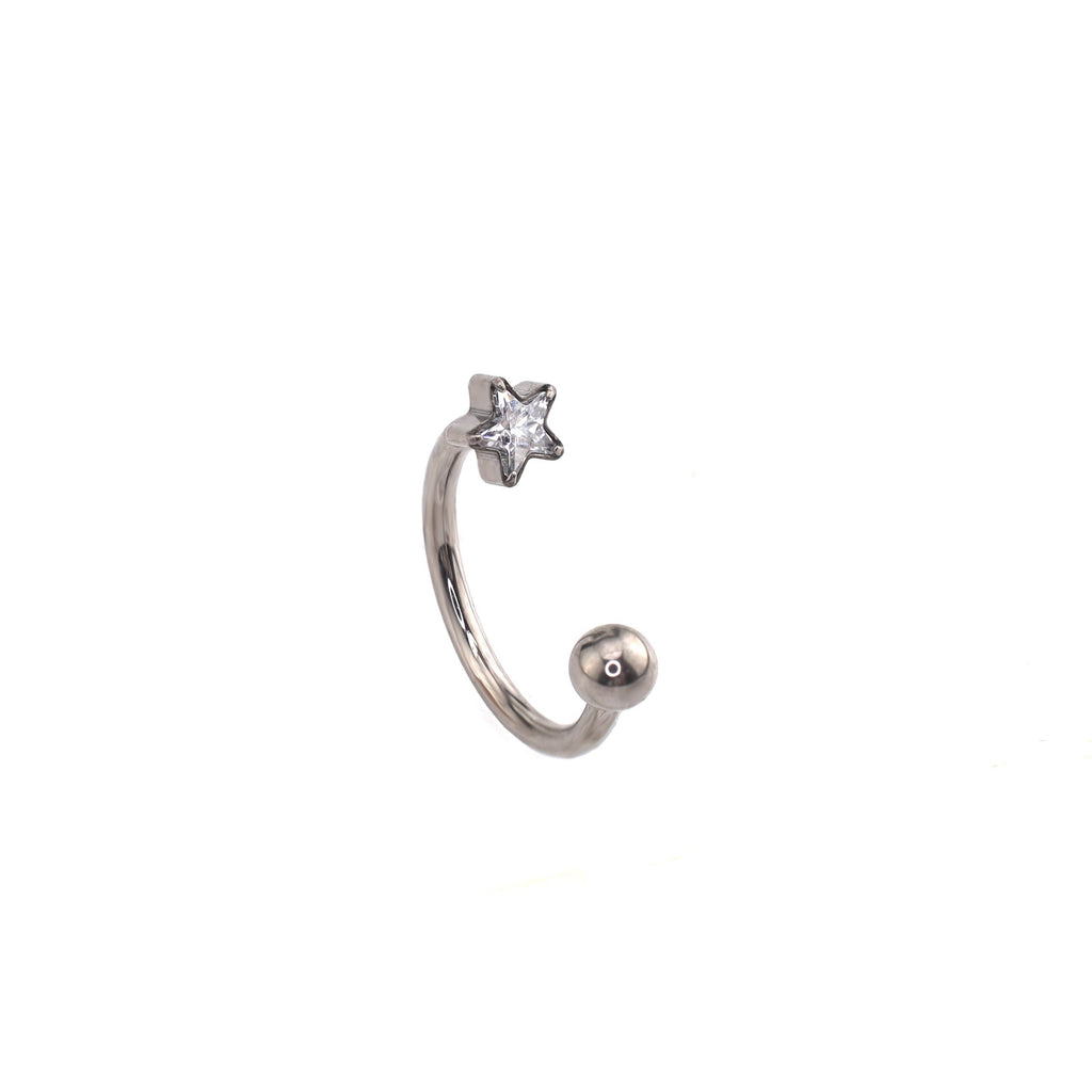 Pentagram CZ Titanium Horseshoe Ring - Sliver