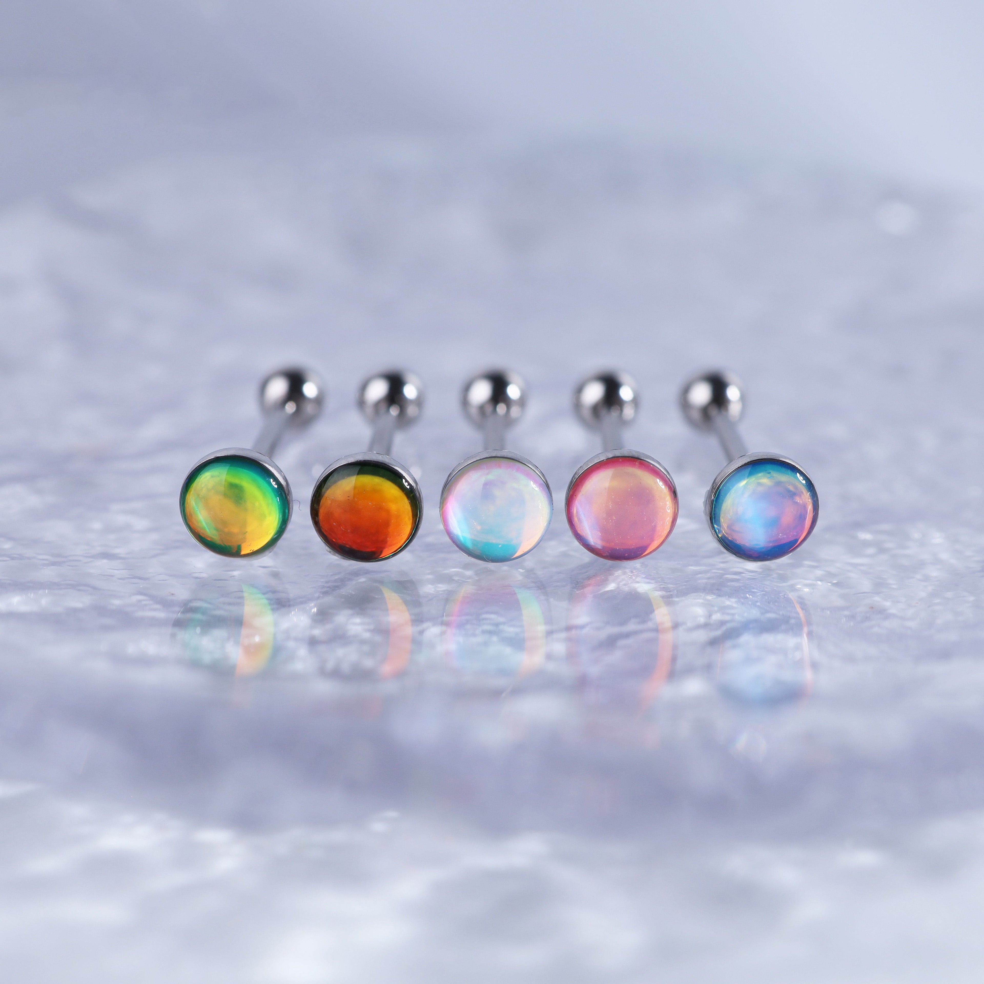 Vibrant Dreamy Oil Resin Stainless Steel Tongue Stud - Vibrant Dreamy Oil Resin Stainless Steel Tongue Stud - Sky Blue / 10 mm by CRUXJEWELRY