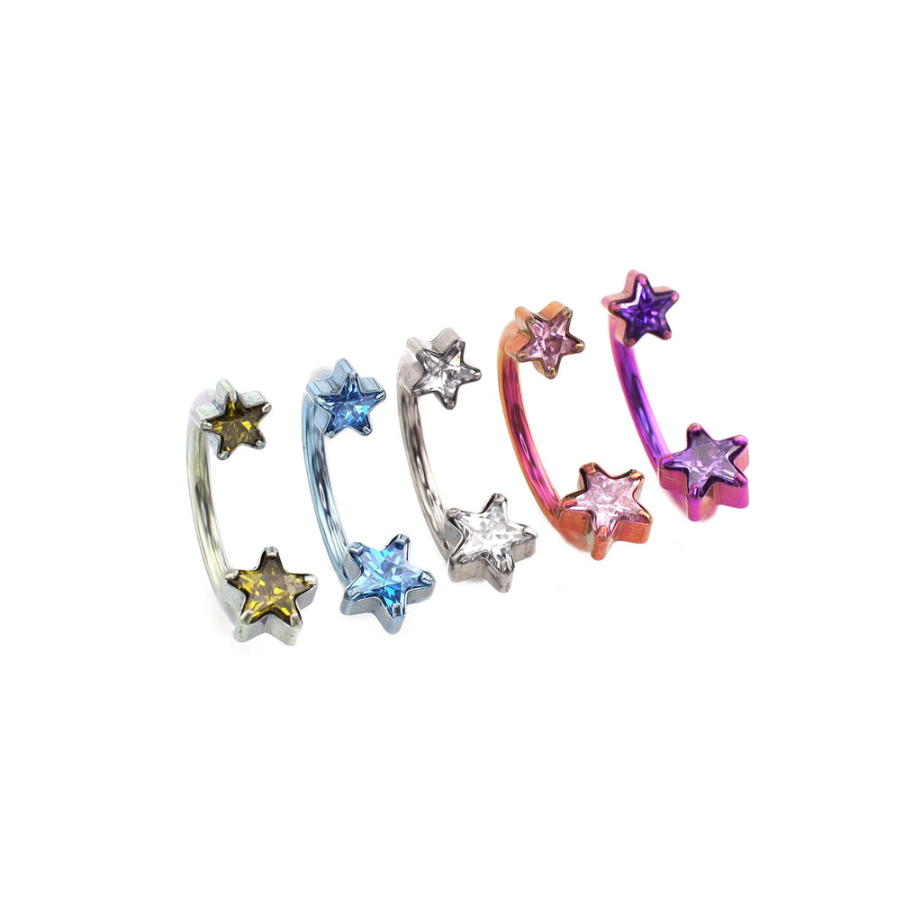 Double Pentagram CZ Titanium Horseshoe Ring - product overview