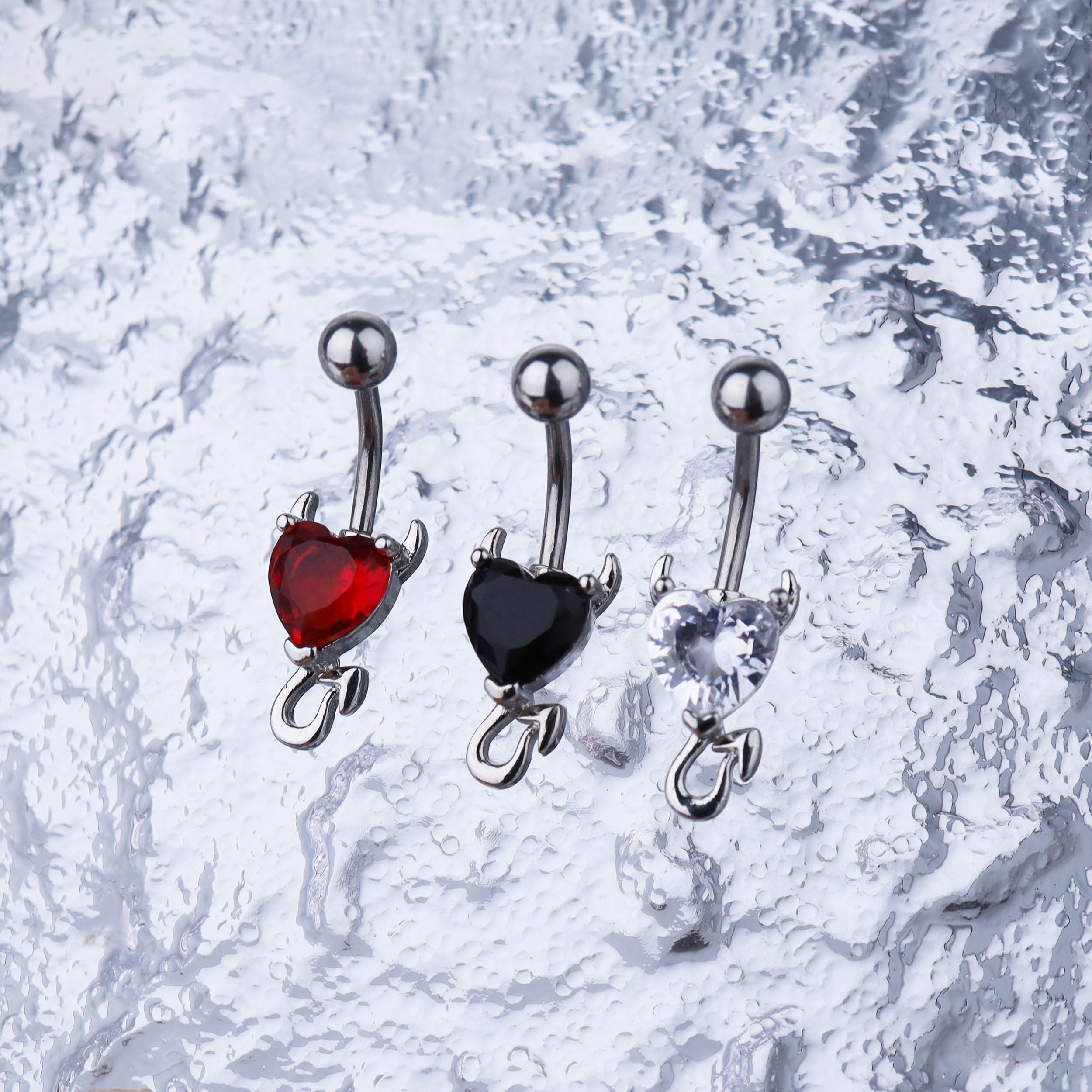 Devil Heart CZ stainless steel Belly Ring - Devil Heart CZ stainless steel Belly Ring - Red by CRUXJEWELRY