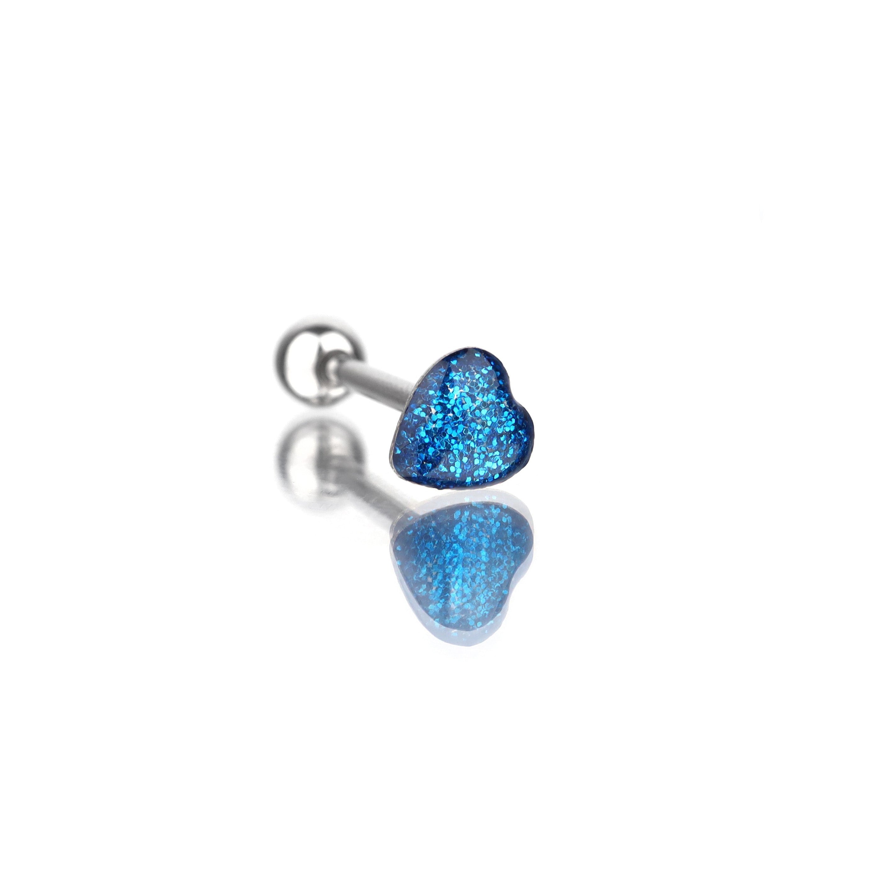 Colorful Glitter Resin Heart Oil Slick tongue stud - Colorful Glitter Resin Heart Oil Slick tongue stud - Deep Blue by CRUXJEWELRY