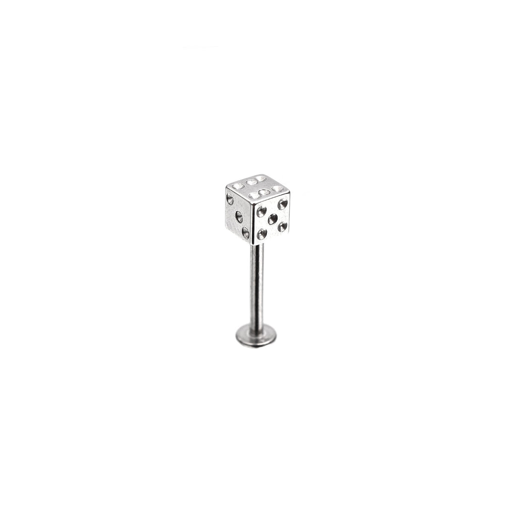 Dice Externally Threaded Stainless Steel Lip Stud - Dice Externally Threaded Stainless Steel Lip Stud - 6mm by CRUXJEWELRY