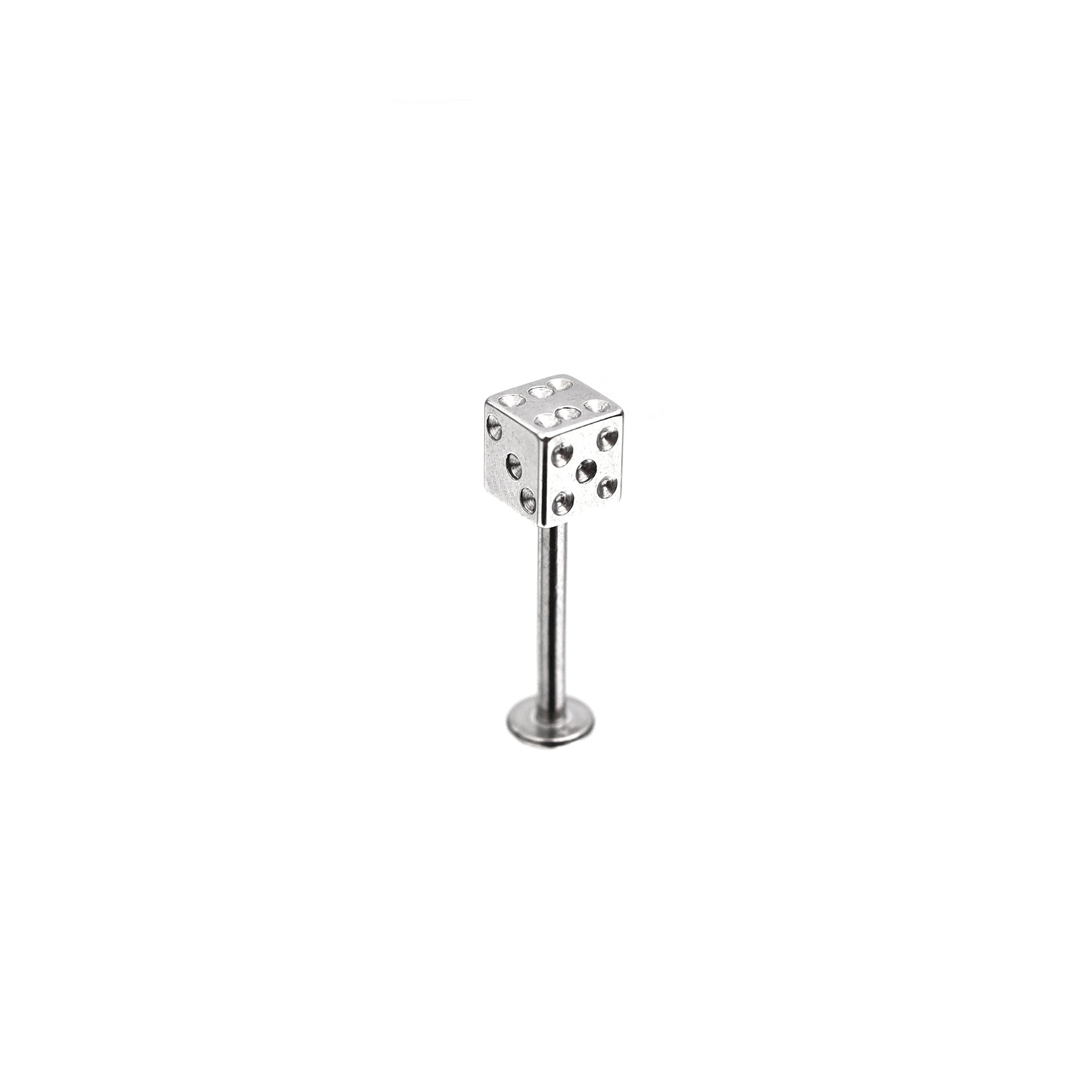 Dice Externally Threaded Stainless Steel Lip Stud - Dice Externally Threaded Stainless Steel Lip Stud - 6mm by CRUXJEWELRY