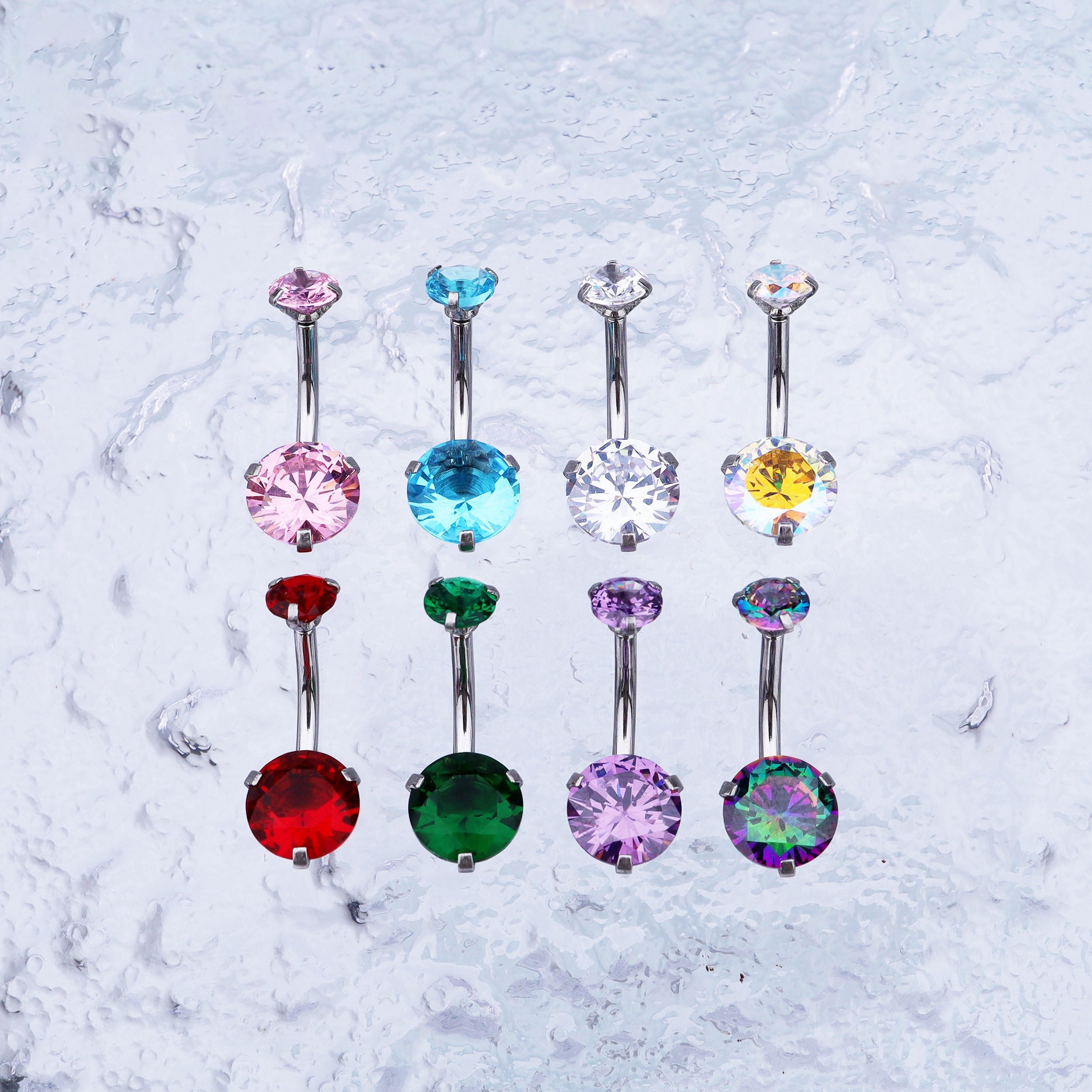 Round CZ Stainless Steel Belly Ring - Round CZ Stainless Steel Belly Ring - AB Coating / 6mm by CRUXJEWELRY