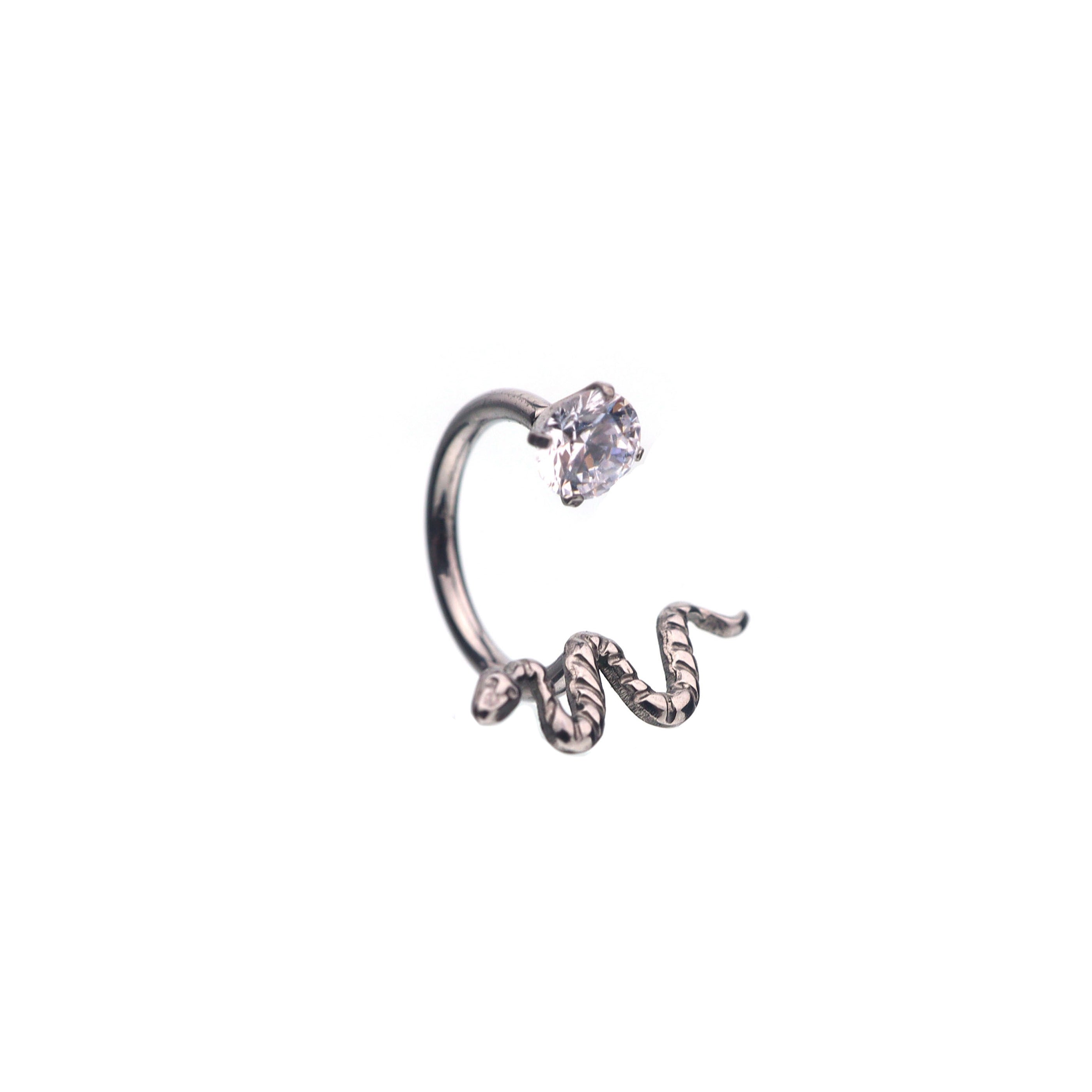 Colorful Serpent CZ Titanium Horseshoe Ring - Colorful Serpent CZ Titanium Horseshoe Ring - White / 8mm by CRUXJEWELRY