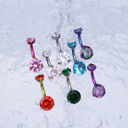 Round CZ Titanium Belly Ring - Round CZ Titanium Belly Ring - Black / 6 mm by CRUXJEWELRY