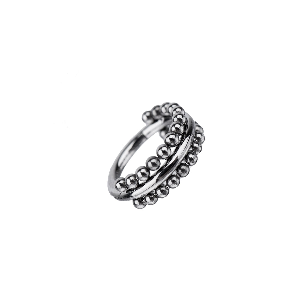 Double-Layer Ball Titanium Segment Hoop - Double-Layer Ball Titanium Segment Hoop - Sliver by CRUXJEWELRY