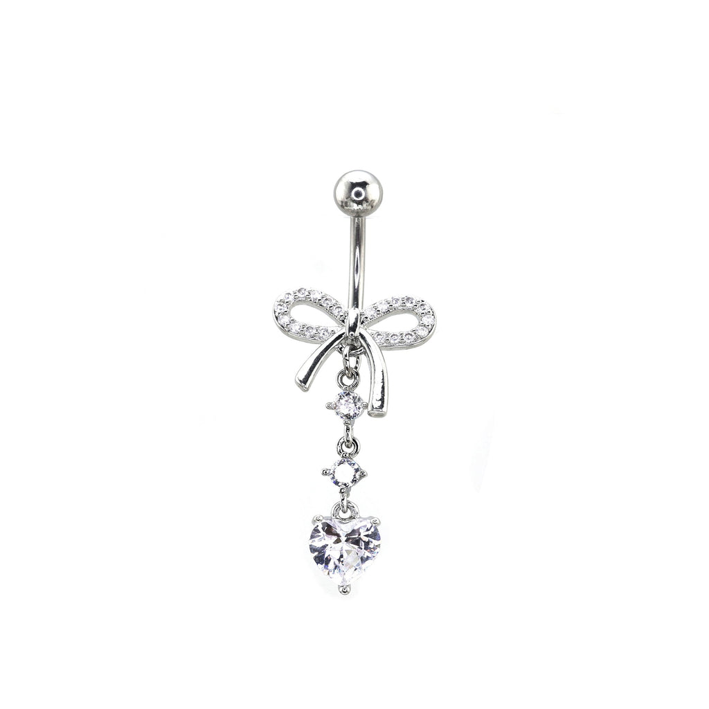 Heart-shaped CZ bow tie Dangle Belly Ring - Heart-shaped CZ bow tie Dangle Belly Ring - radiant-white by CRUXJEWELRY
