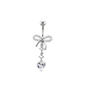 Heart-shaped CZ bow tie Dangle Belly Ring - Heart-shaped CZ bow tie Dangle Belly Ring - radiant-white by CRUXJEWELRY