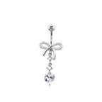Heart-shaped CZ bow tie Dangle Belly Ring - Heart-shaped CZ bow tie Dangle Belly Ring - radiant-white by CRUXJEWELRY