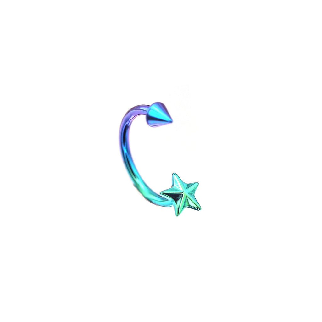 3D Star Spike Titanium Horseshoe ring - 3D Star Spike Titanium Horseshoe ring - Blue-Green Gradient / 6mm by CRUXJEWELRY