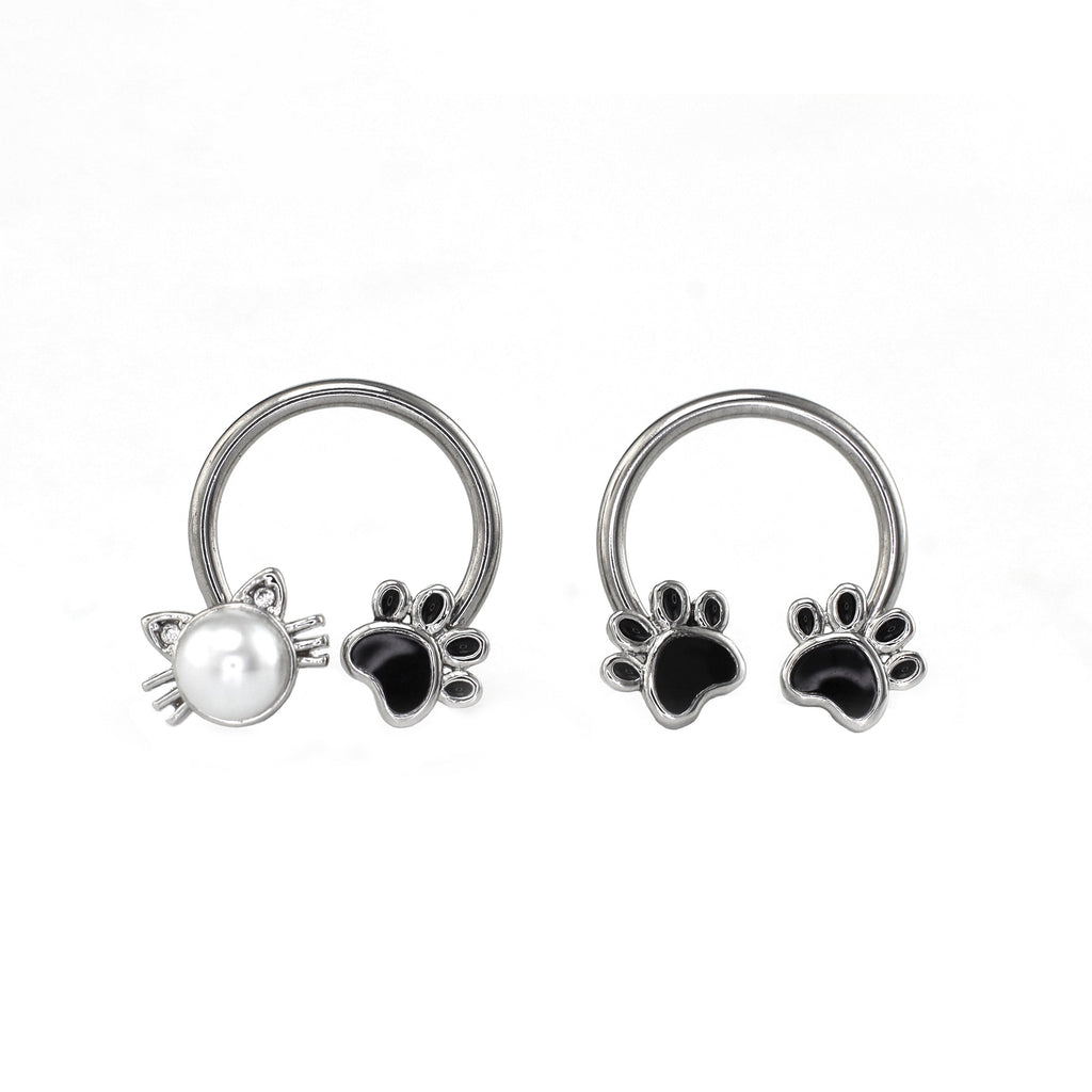 16G Cat Paw Horseshoe Ring - 16G Cat Paw Horseshoe Ring - Pearl White by CRUXJEWELRY