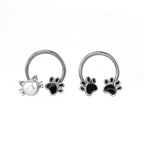16G Cat Paw Horseshoe Ring - 16G Cat Paw Horseshoe Ring - Pearl White by CRUXJEWELRY