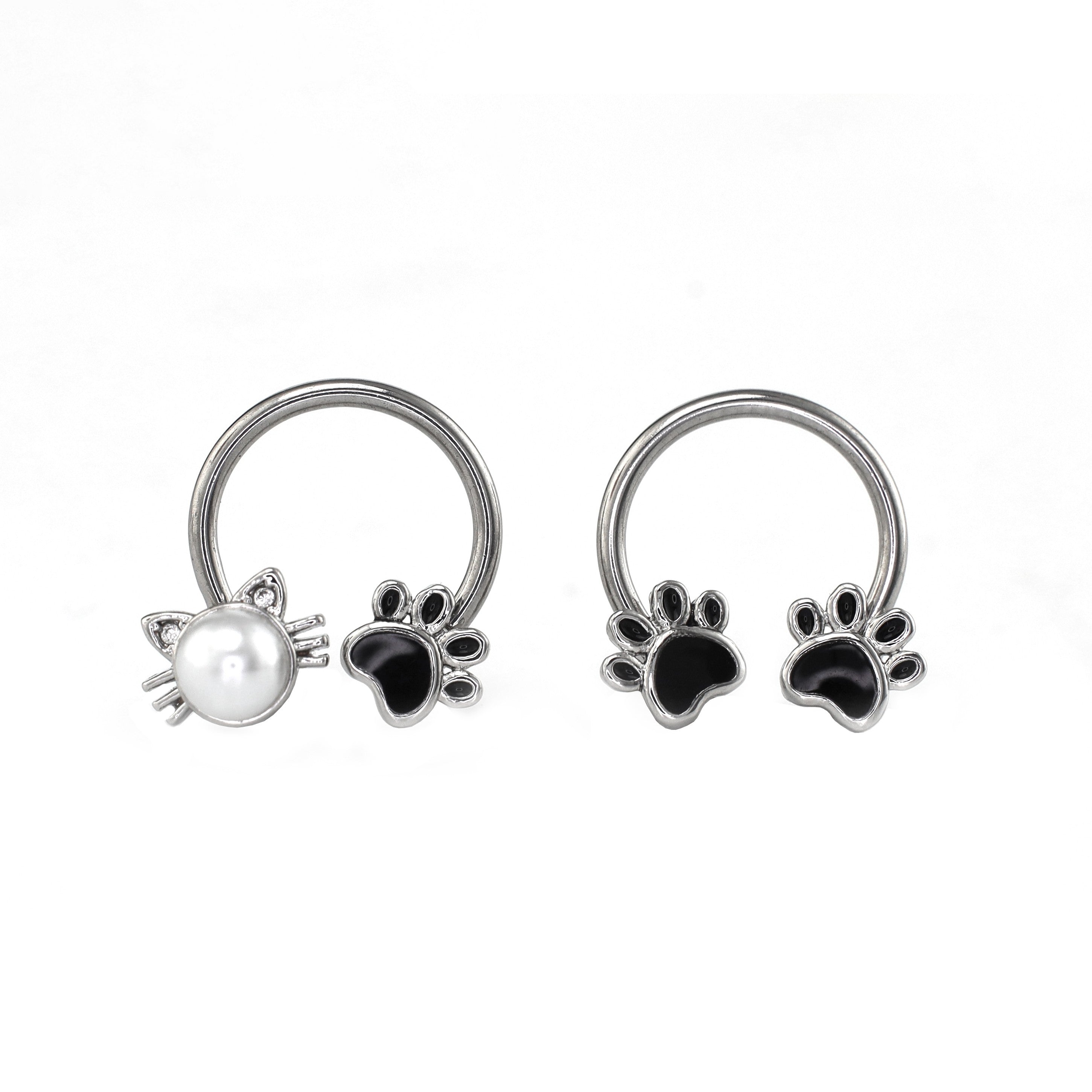 16G Cat Paw Horseshoe Ring - 16G Cat Paw Horseshoe Ring - Pearl White by CRUXJEWELRY