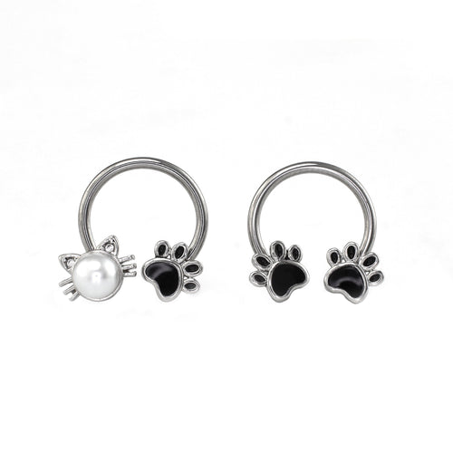 16G Cat Paw Horseshoe Ring - 16G Cat Paw Horseshoe Ring - Pearl White by CRUXJEWELRY