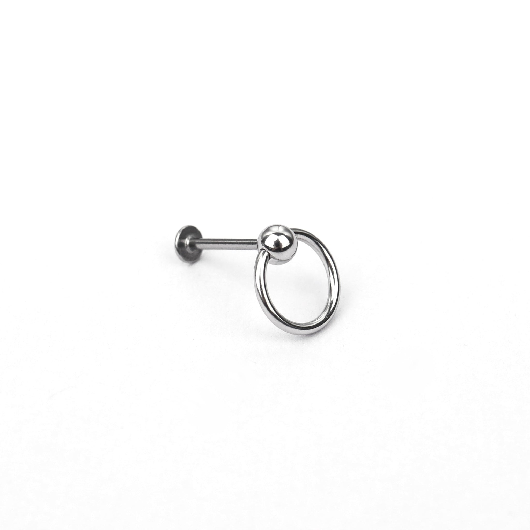 Black & White Ring Externally Threaded Stainless Steel Lip Ring - Black & White Ring Externally Threaded Stainless Steel Lip Ring - Sliver / 6mm by CRUXJEWELRY