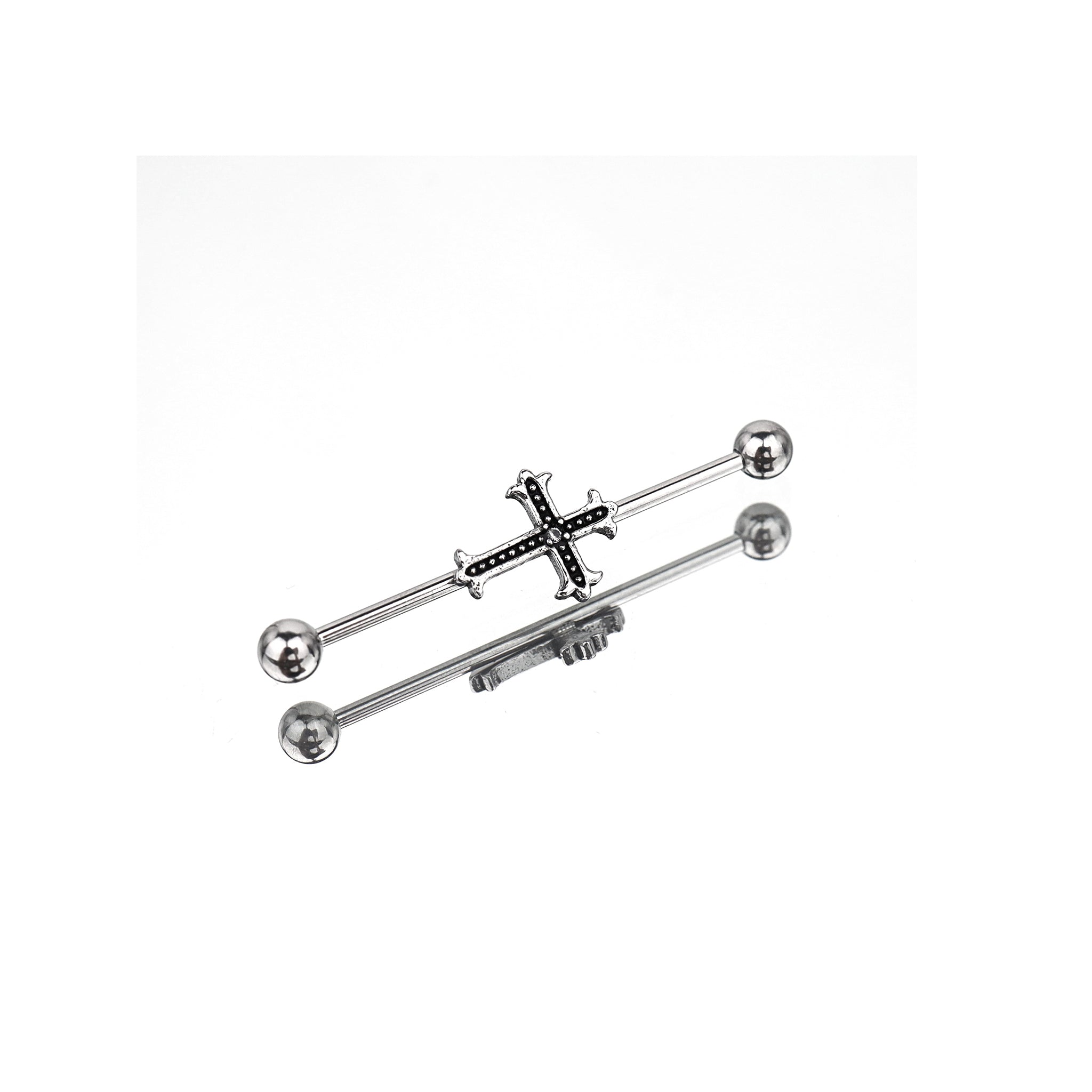 Crystal Cross Stainless Steel Industrial Barbell - Crystal Cross Stainless Steel Industrial Barbell - Default Title by CRUXJEWELRY