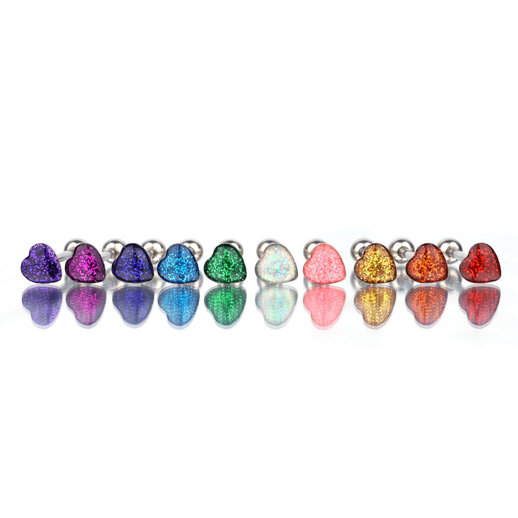 Colorful Glitter Resin Heart Oil Slick tongue stud - Colorful Glitter Resin Heart Oil Slick tongue stud - Deep Blue by CRUXJEWELRY