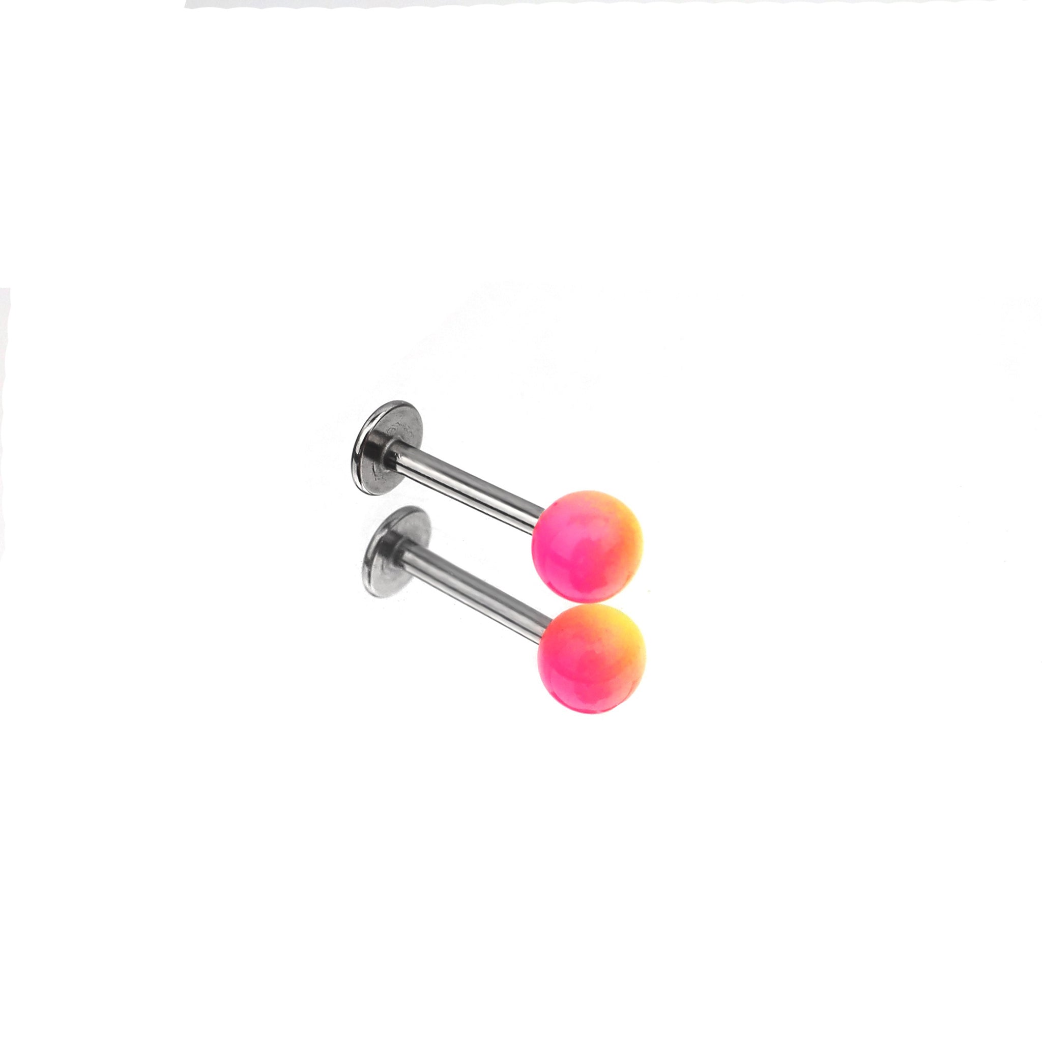 Acrylic Color Block Ball Lip Ring - Acrylic Color Block Ball Lip Ring - Pink-Yellow Gradient / 6mm by CRUXJEWELRY