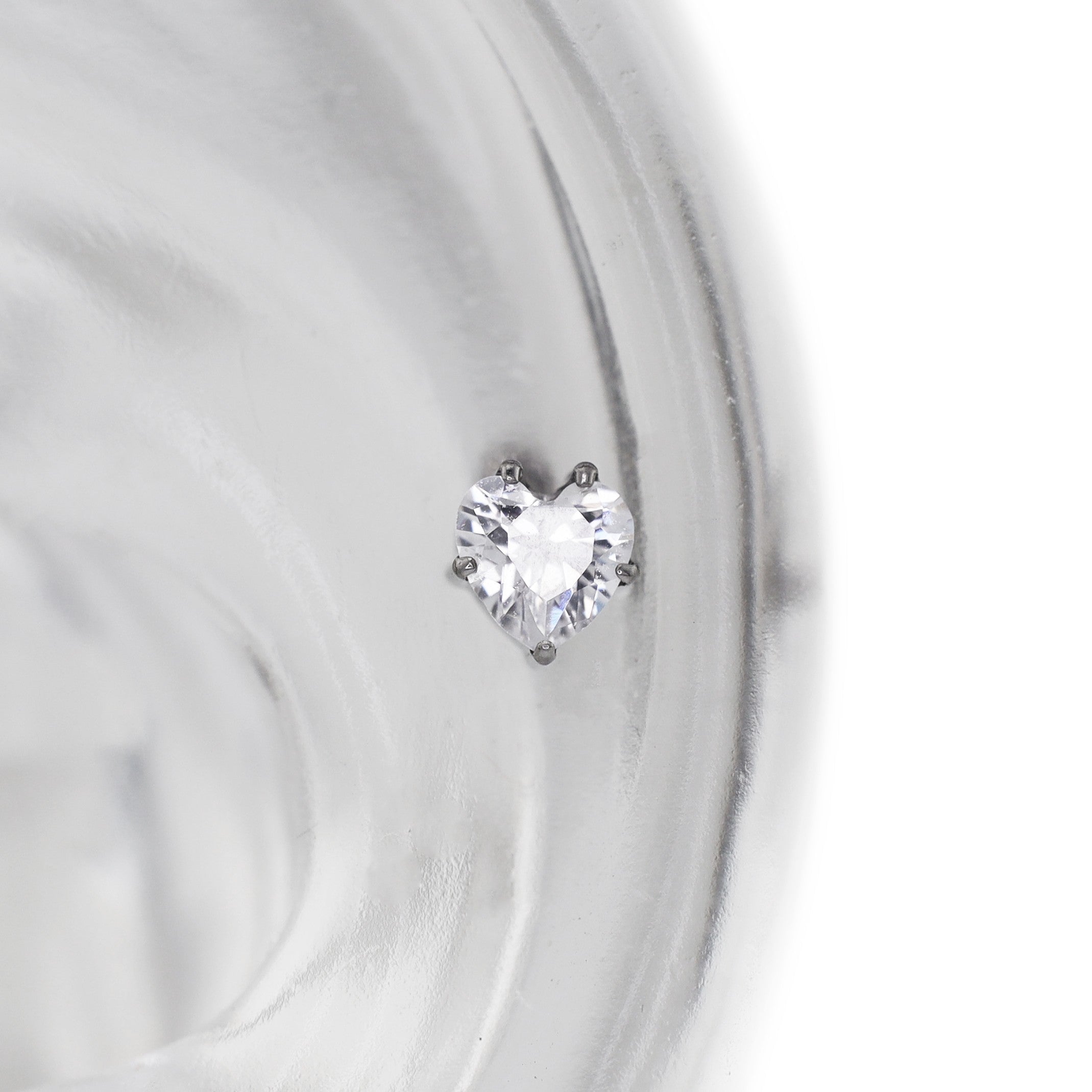 Prong-Set Heart CZ Internally Threaded Titanium Ear Studs - Prong-Set Heart CZ Internally Threaded Titanium Ear Studs - 6mm by CRUXJEWELRY
