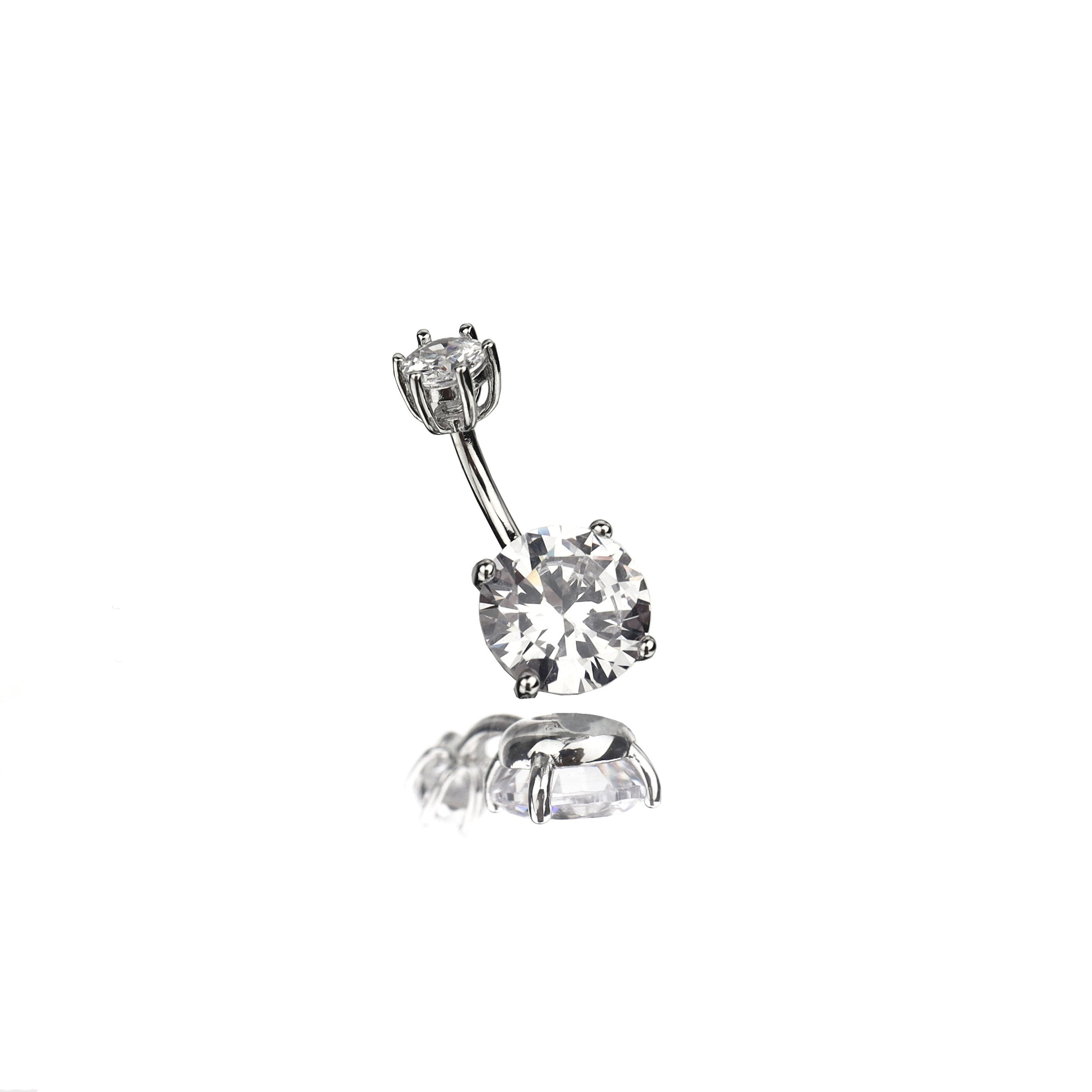 Round CZ S925 Sterling Silver Belly Ring - Round CZ S925 Sterling Silver Belly Ring - 6 mm by CRUXJEWELRY