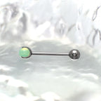Pastel CZ Titanium barbell Tongue stud - Pastel CZ Titanium barbell Tongue stud - Cyan Green / 10mm by CRUXJEWELRY
