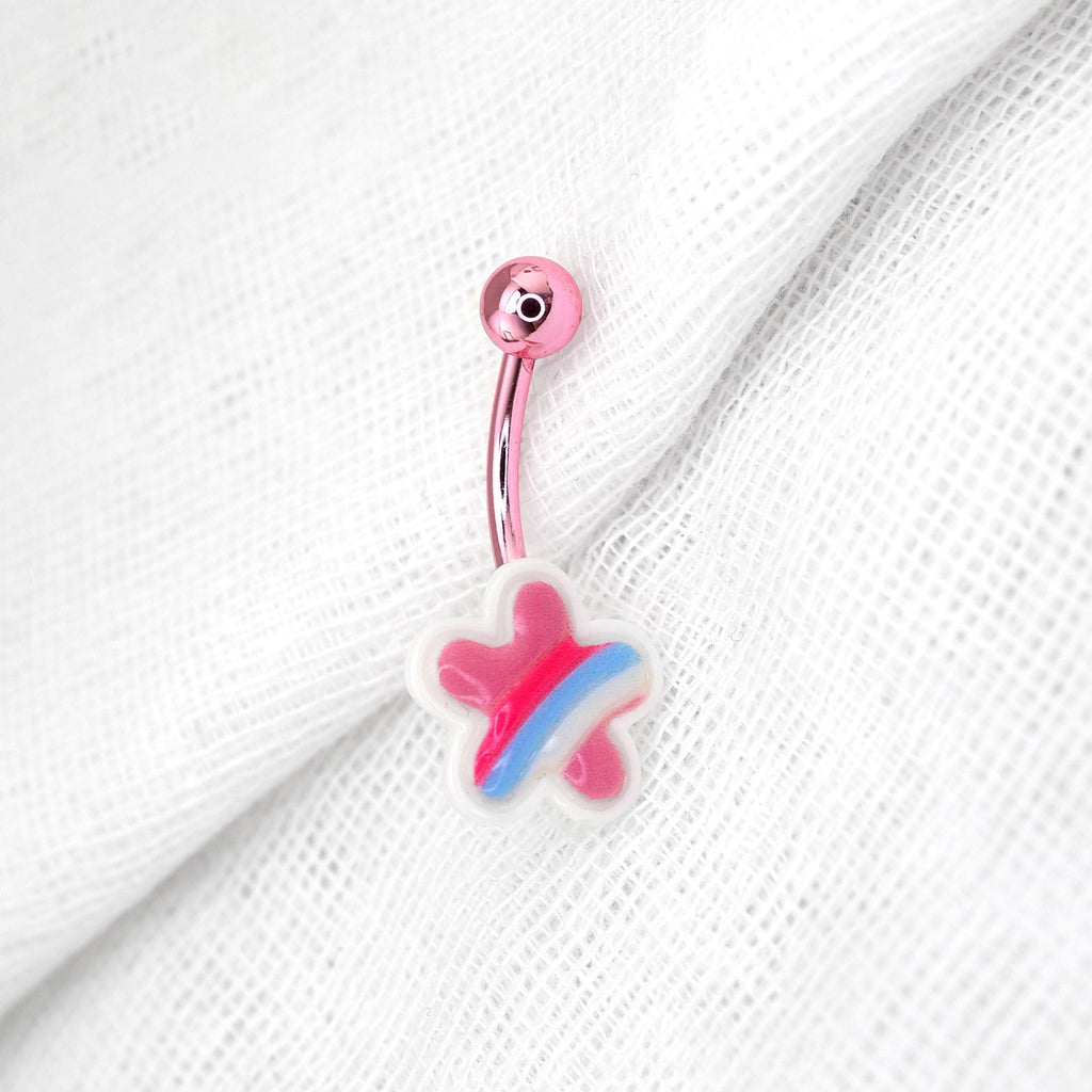 Pink Cherry Blossom Star stainless steel Belly Ring - Pink Cherry Blossom Star stainless steel Belly Ring - Default Title by CRUXJEWELRY