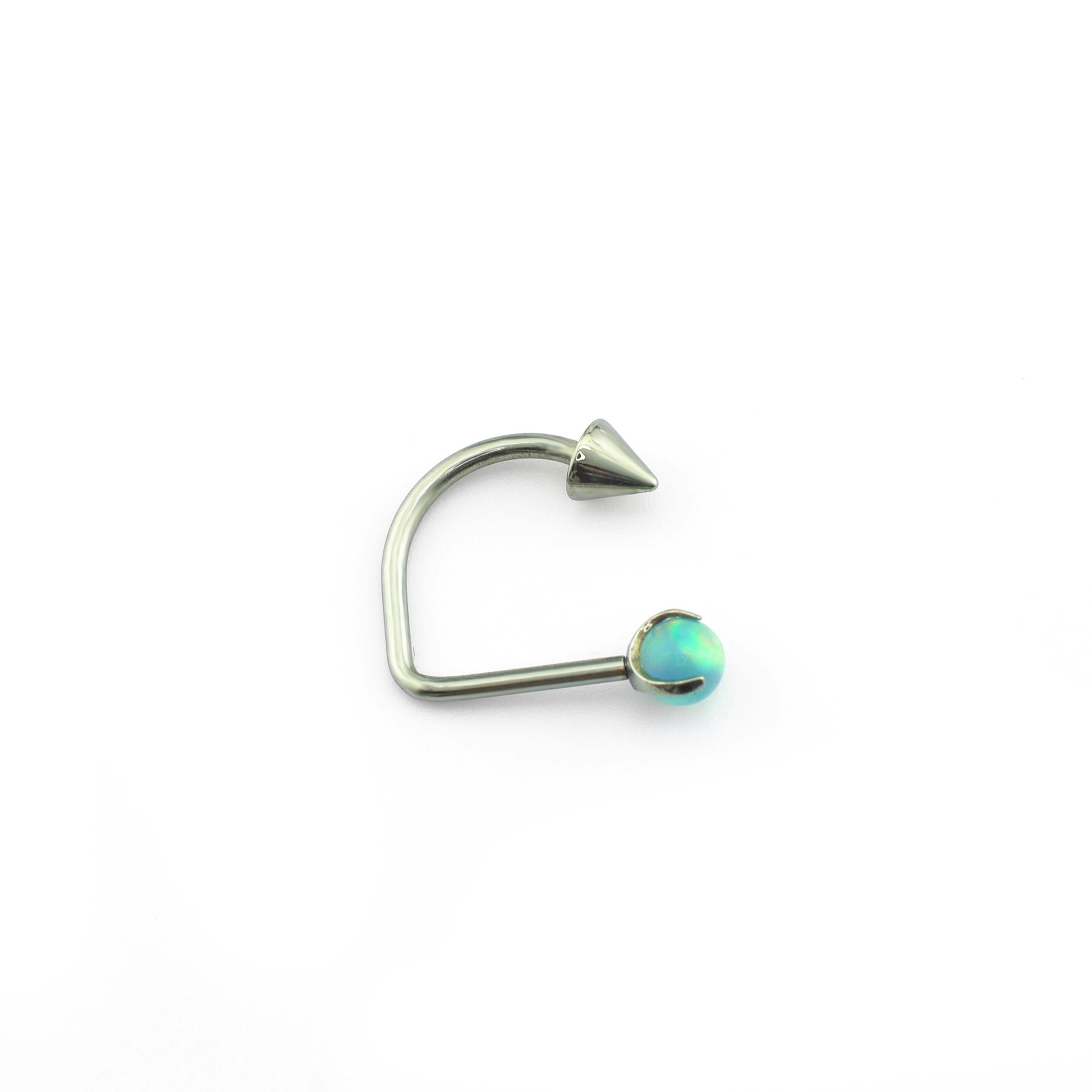 16G Opal Spike Titanium U-Ring - 16G Opal Spike Titanium U-Ring - Forest Green / 8mm by CRUXJEWELRY