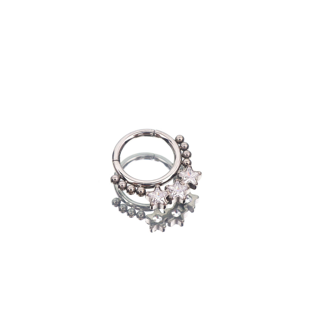 Triple Star CZ Titanium Segment Septum/Ear Hoop - Triple Star CZ Titanium Segment Septum/Ear Hoop - silver-1 by CRUXJEWELRY