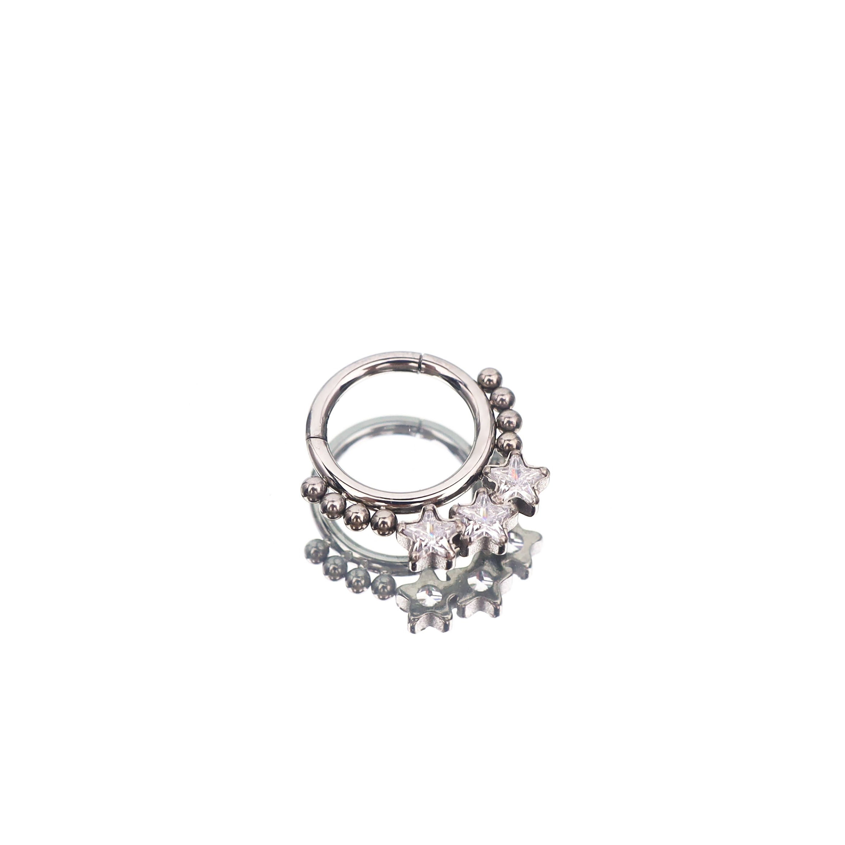 Triple Star CZ Titanium Segment Septum/Ear Hoop - Triple Star CZ Titanium Segment Septum/Ear Hoop - silver-1 by CRUXJEWELRY