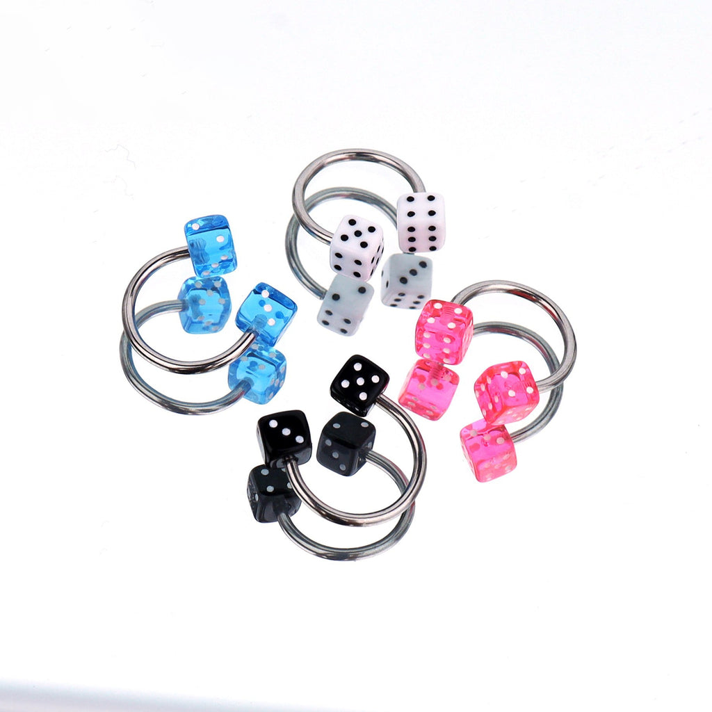 Colorful Acrylic Dice Horseshoe Ring - Colorful Acrylic Dice Horseshoe Ring - White / 8 mm by CRUXJEWELRY