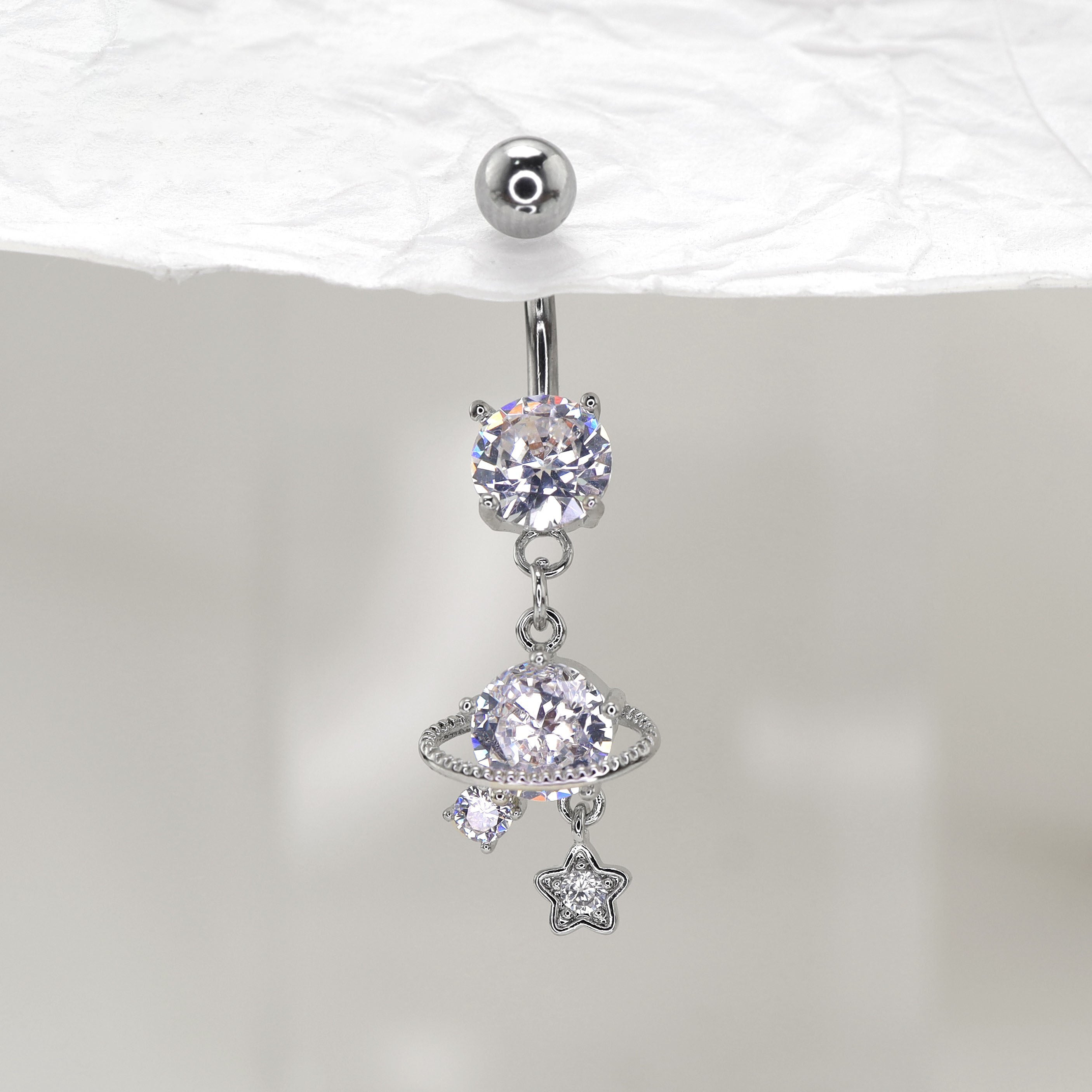 Saturn CZ Pendant Belly Ring - Saturn CZ Pendant Belly Ring - Default Title by CRUXJEWELRY