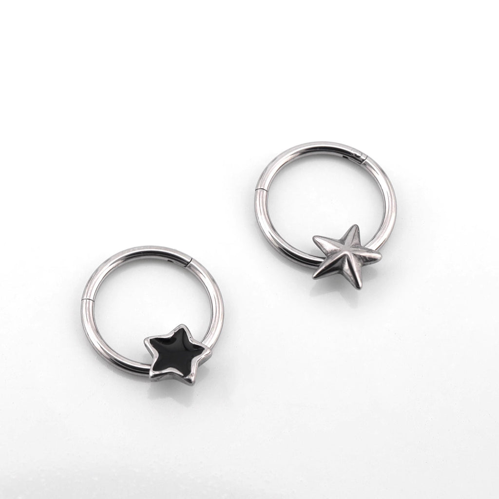 3D pentacle Stainless Steel Segment hoop - 3D pentacle Stainless Steel Segment hoop - Black by CRUXJEWELRY