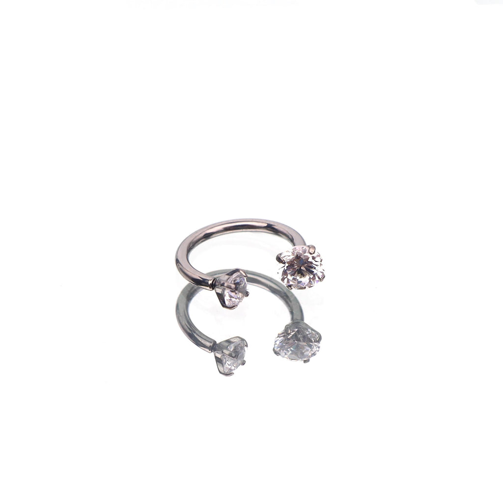 Vivid Internally Threaded CZ Titanium Horseshoe Ring - Vivid Internally Threaded CZ Titanium Horseshoe Ring - White / 3mm / 6mm by CRUXJEWELRY