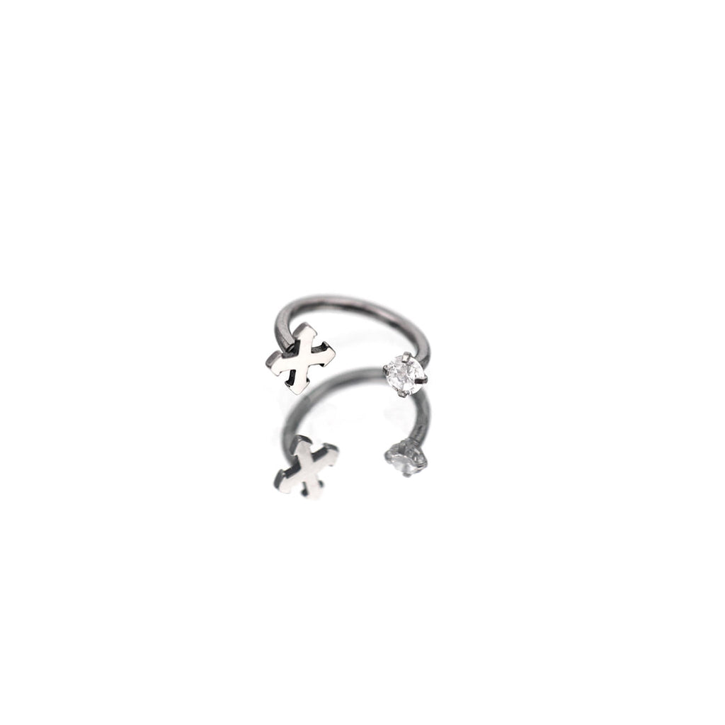 Gothic Cross Internally Threaded Stainless Steel Horseshoe Ring - Gothic Cross Internally Threaded Stainless Steel Horseshoe Ring - 8mm by CRUXJEWELRY