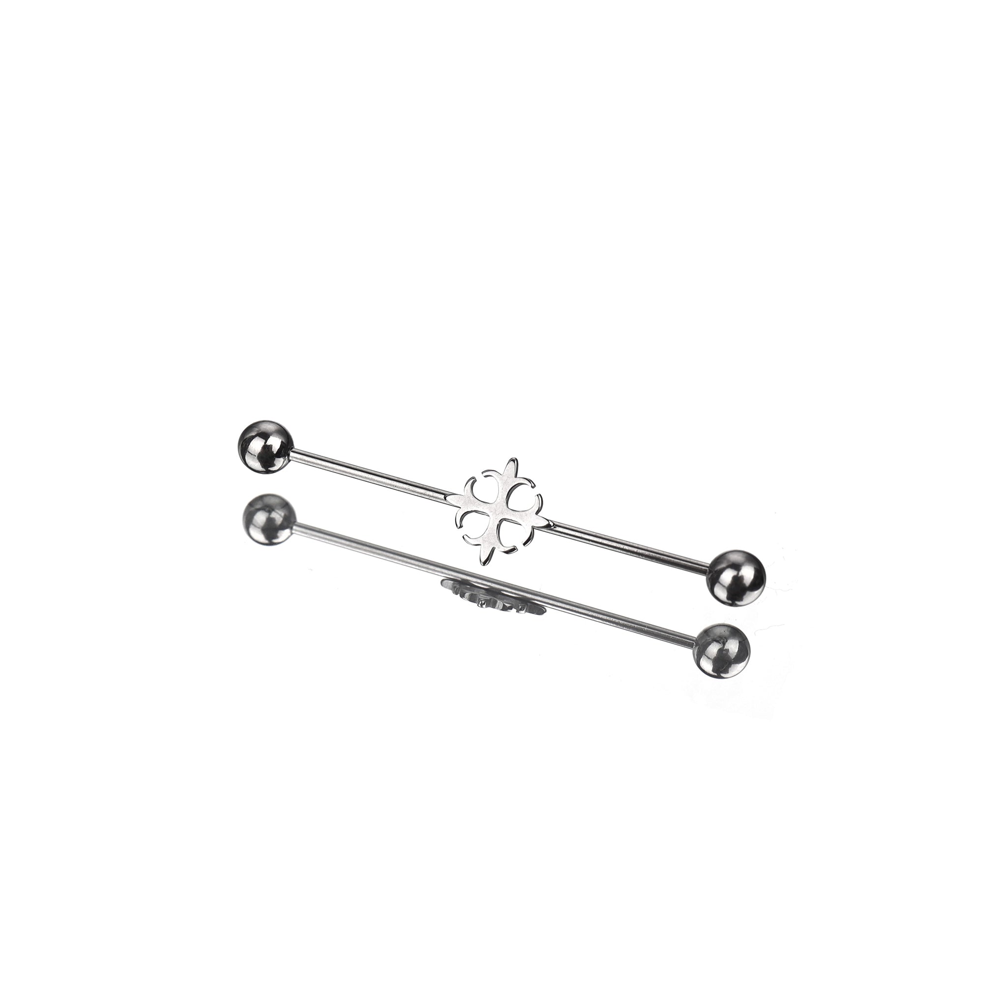 Cutout Black & White Cross Stainless Steel Industrial Barbell - Cutout Black & White Cross Stainless Steel Industrial Barbell - Sliver by CRUXJEWELRY