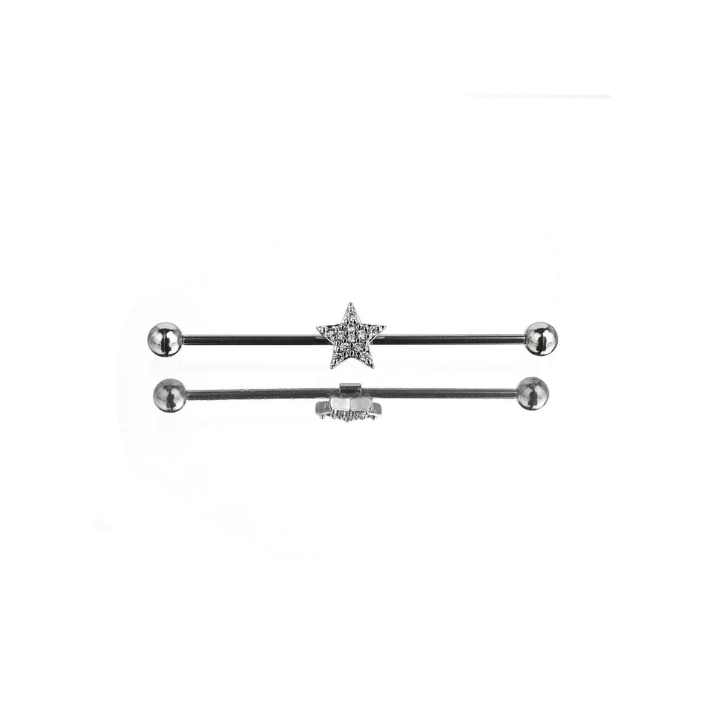 Sliver Pentagram Stainless Steel Industrial Barbell - Sliver Pentagram Stainless Steel Industrial Barbell - Default Title by CRUXJEWELRY