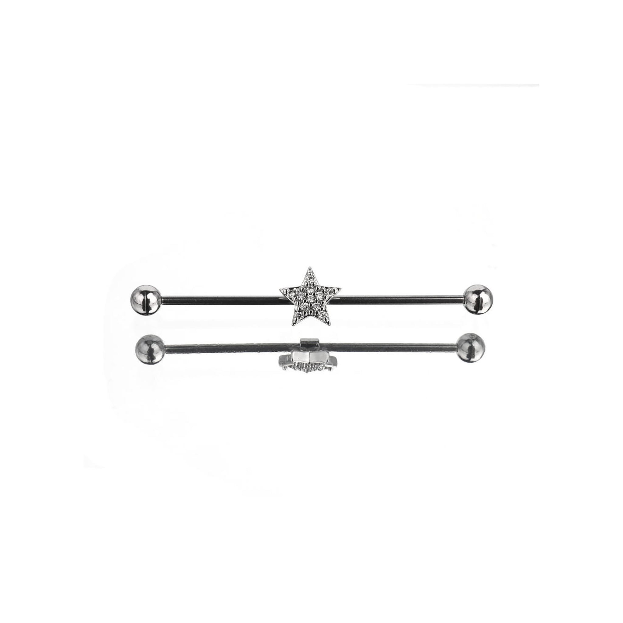 Sliver Pentagram Stainless Steel Industrial Barbell - Sliver Pentagram Stainless Steel Industrial Barbell - Default Title by CRUXJEWELRY