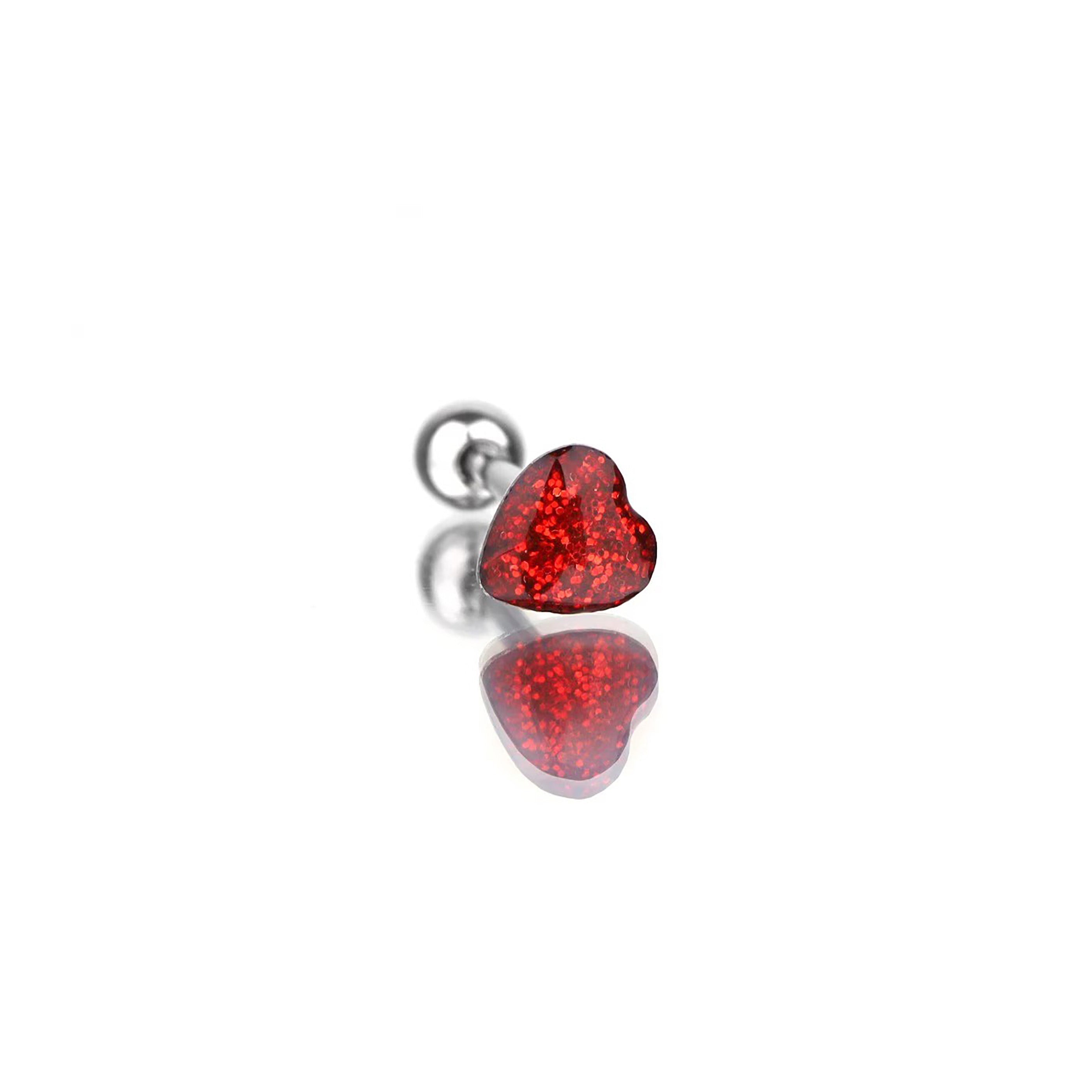 Colorful Glitter Resin Heart Oil Slick tongue stud - Colorful Glitter Resin Heart Oil Slick tongue stud - Bright Red by CRUXJEWELRY