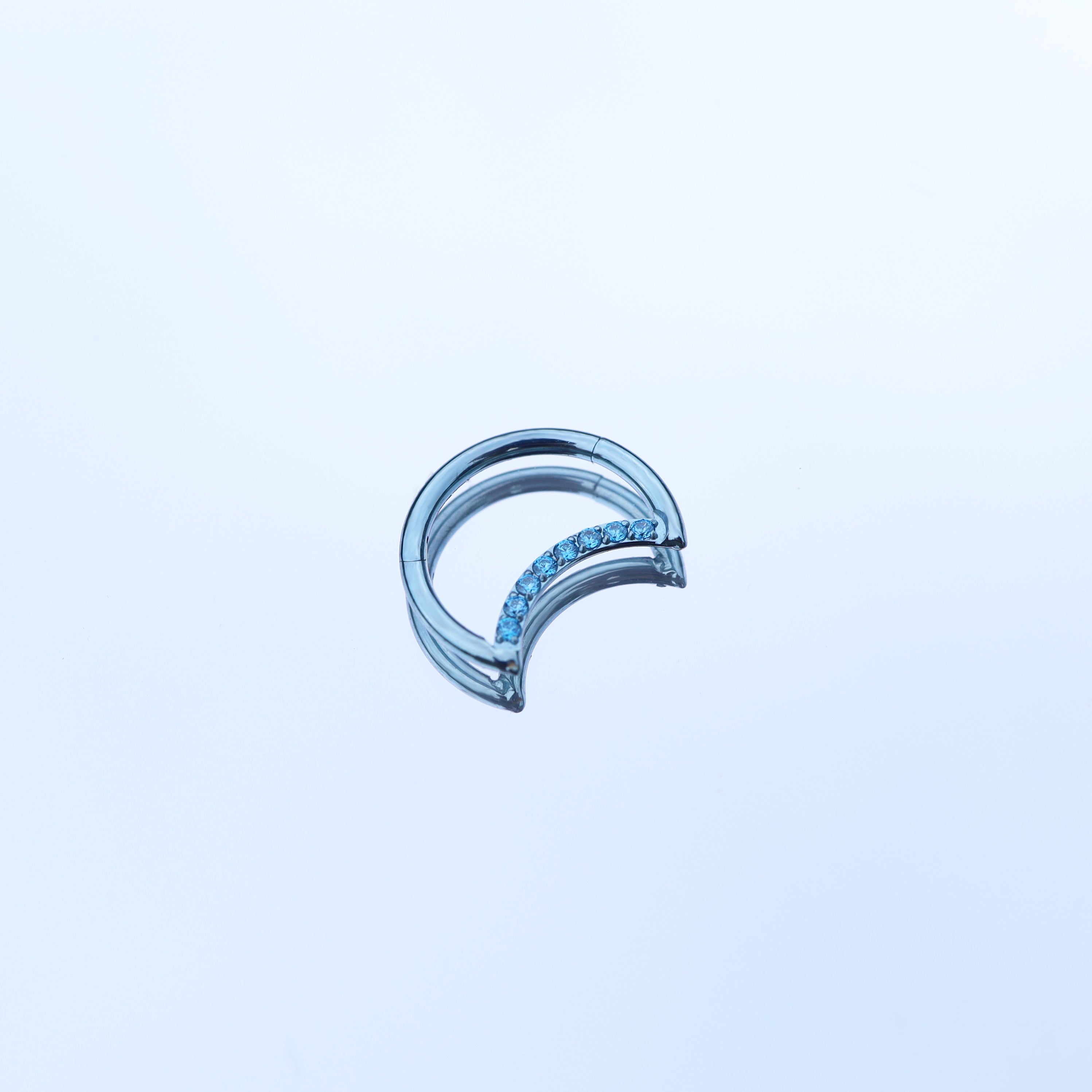 16G Moon CZ Titanium Segment Hoop - 16G Moon CZ Titanium Segment Hoop - Blue / 8mm by CRUXJEWELRY