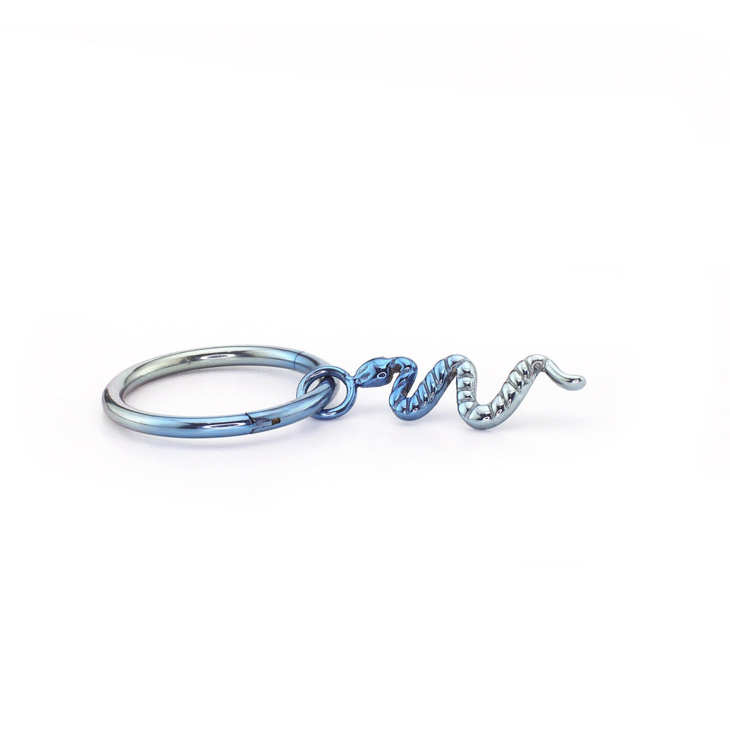 Multicolored Serpent Pendant Titanium Segment Hoop - Multicolored Serpent Pendant Titanium Segment Hoop - Blue-White Gradient / 6mm by CRUXJEWELRY