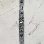 Gothic Acid Wash Blue Leather Bracelet - White Dragon Eye Spiked Cuff - Grunge Silver Chain Wristband - Winter Punk Aesthetic
