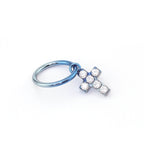 Cross Pendant CZ Titanium Ear Segment Hoop - Cross Pendant CZ Titanium Ear Segment Hoop - Blue-White Gradient / 6mm by CRUXJEWELRY
