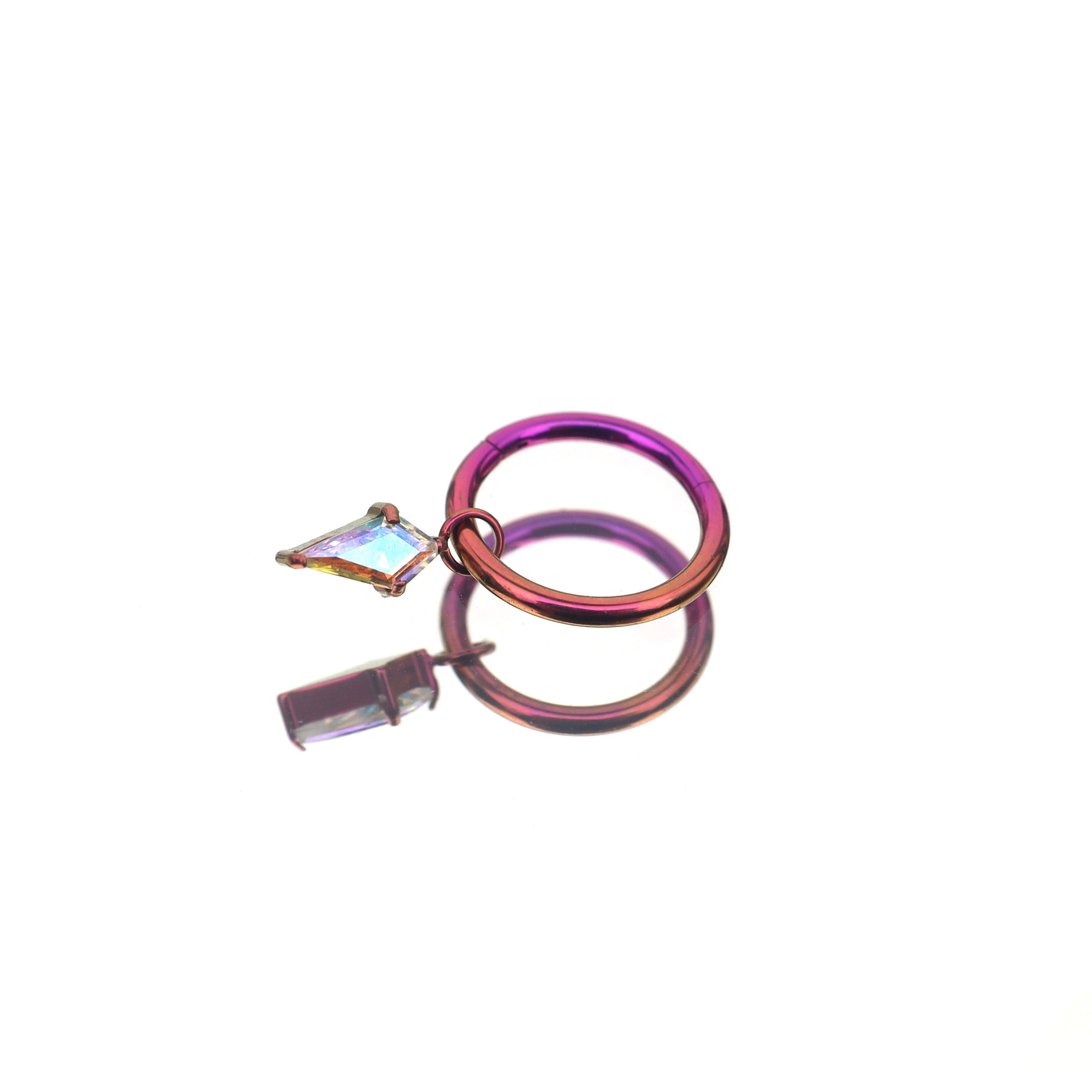 Rhombic CZ Pendant Titanium Segment Hoop - Rhombic CZ Pendant Titanium Segment Hoop - Pink-Purple Gradient / 6mm by CRUXJEWELRY