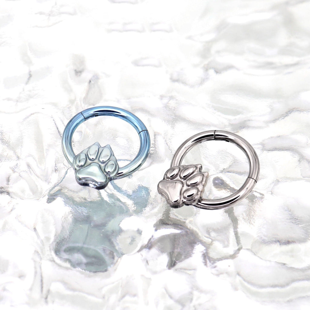 Cute Cat Paw Titanium Segment Hoop - Cute Cat Paw Titanium Segment Hoop - Sliver by CRUXJEWELRY